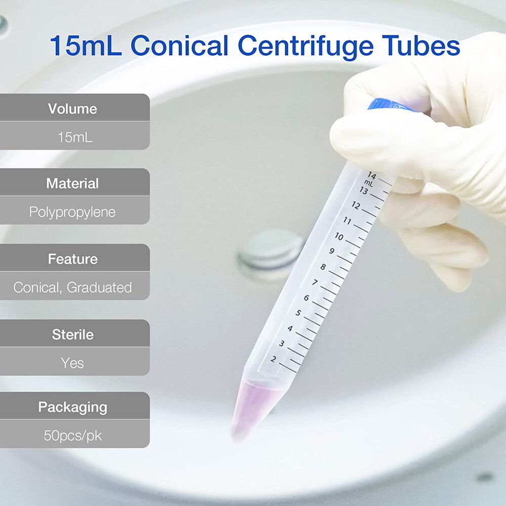 5000pcs 15mL EO Sterile Conical Centrifuge Tubes Plastic Screw Caps Mark Area US