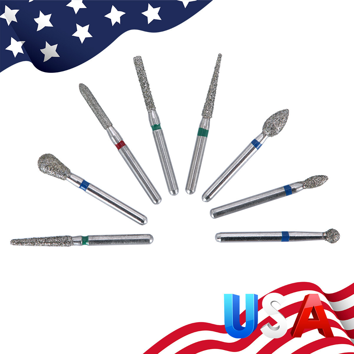 【USA】100Pcs Dental Diamond Burs for High Speed Handpiece Medium FG 1.6MM