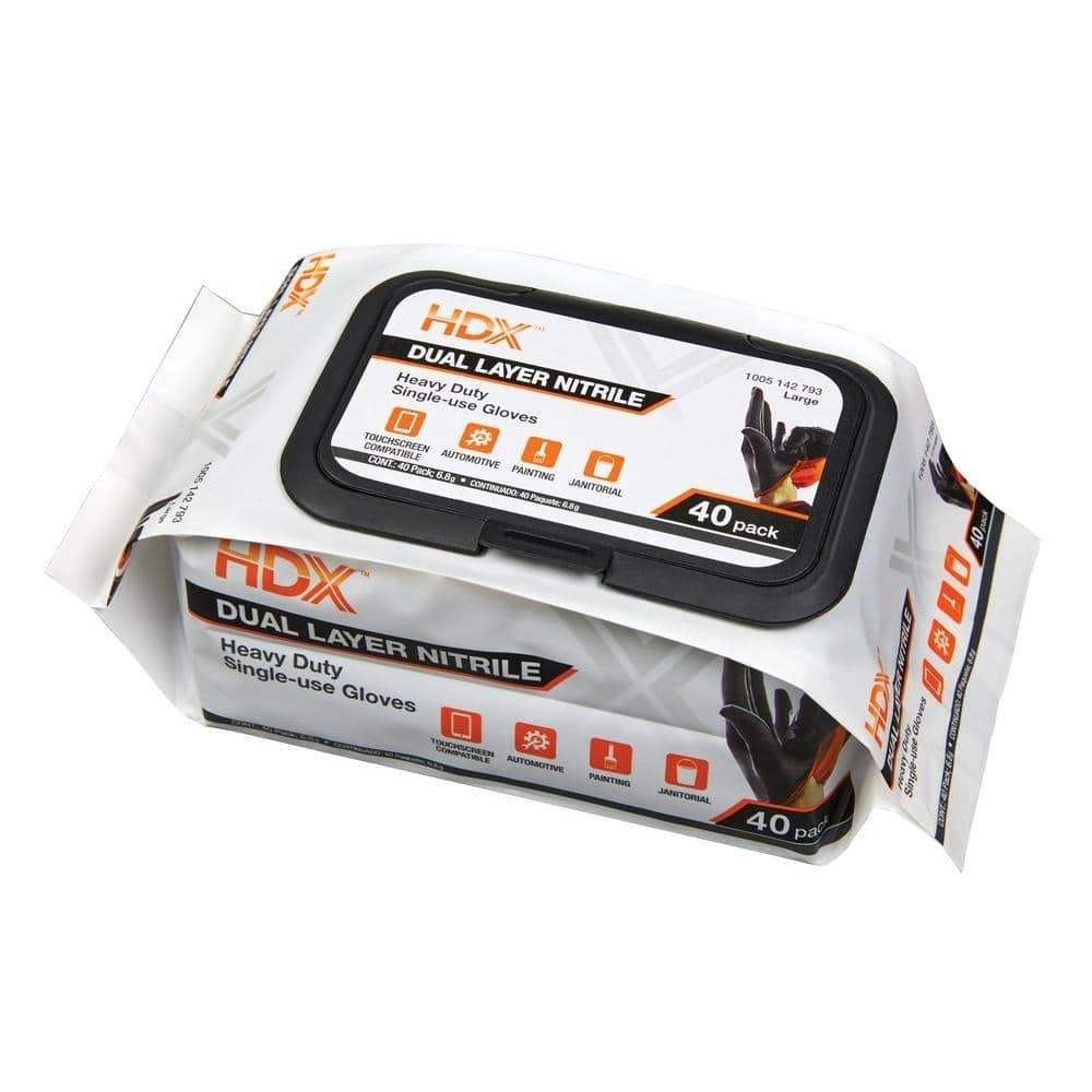 HDX Pop-N-Go Black Disposable Heavy Duty Nitrile Gloves Large 40 Count