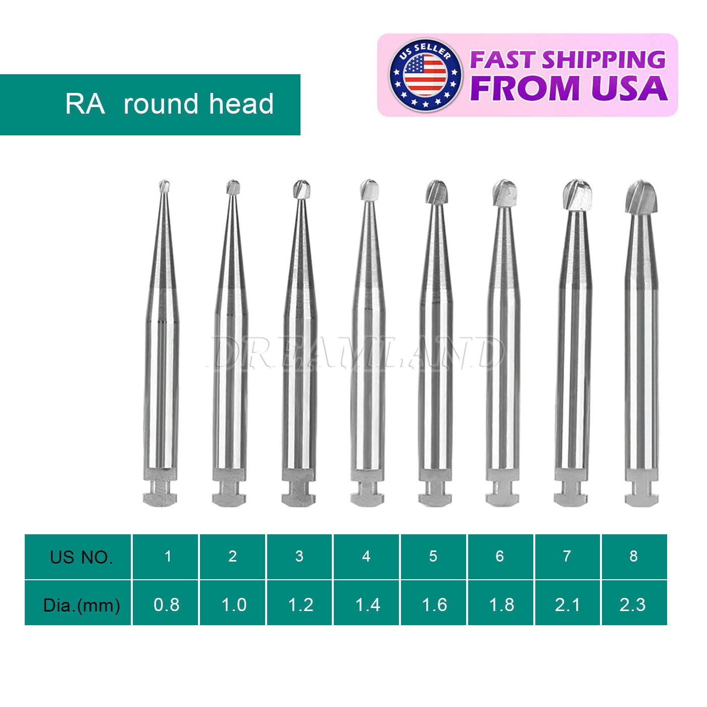 Round Carbide Burs for Slow Speed Latch RA (Choose Your Size / Qty) 22.5mm