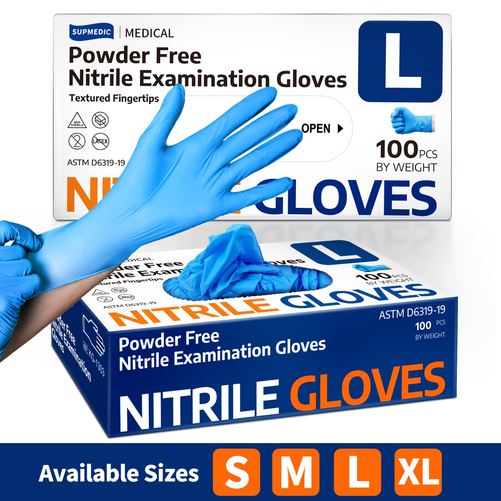 Medical Nitrile Exam Gloves Blue 100 PCs Powder-Free Food-Safe Disposable Glove