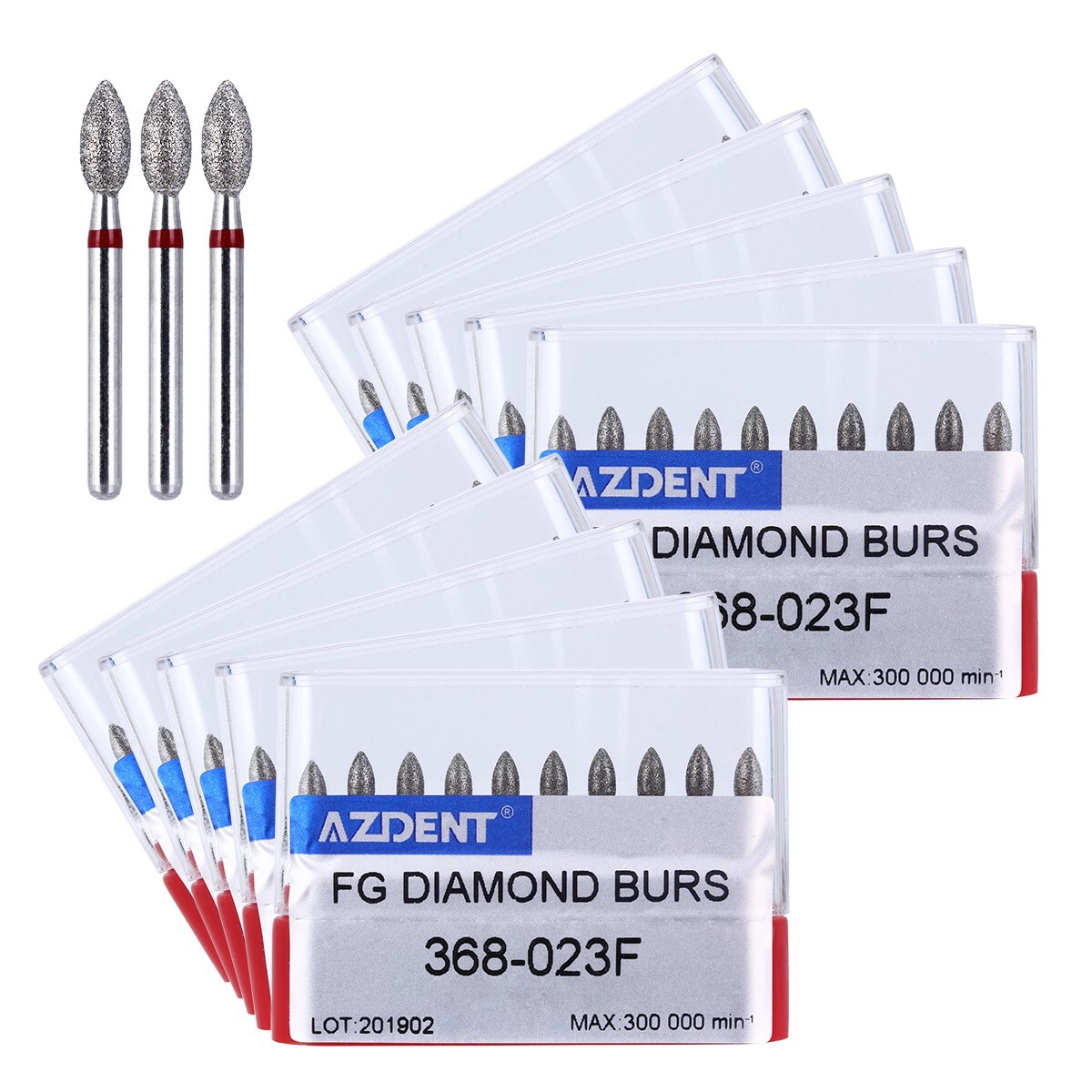 10pcs Dental FG Diamond Bur 368-023F RED Fine Grit Football High Speed Cutting