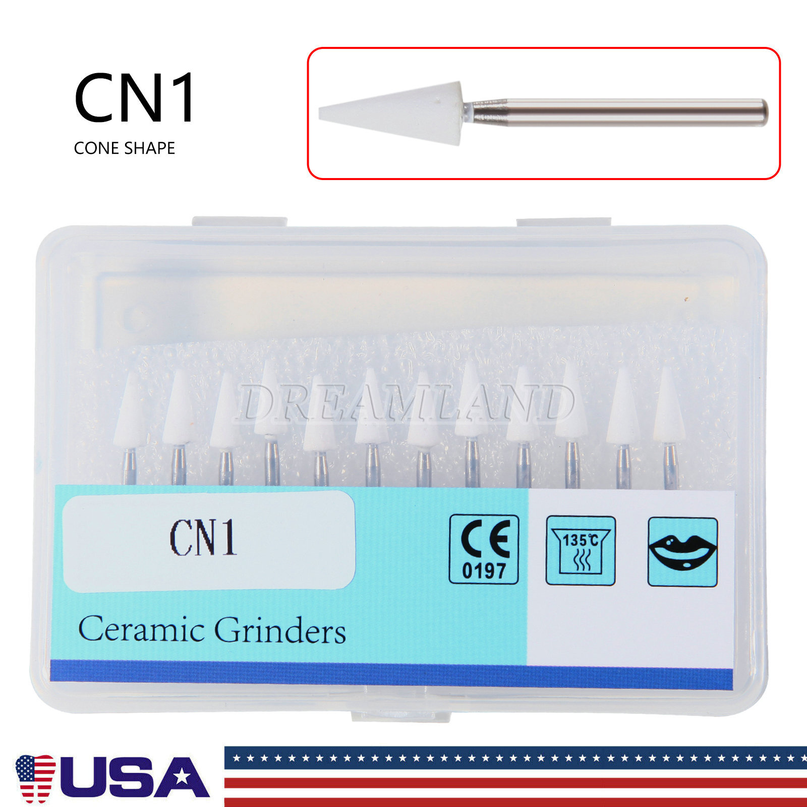 White Mounted Stone Bur FG CN1 (12 per box) Mounted Abrasion Point