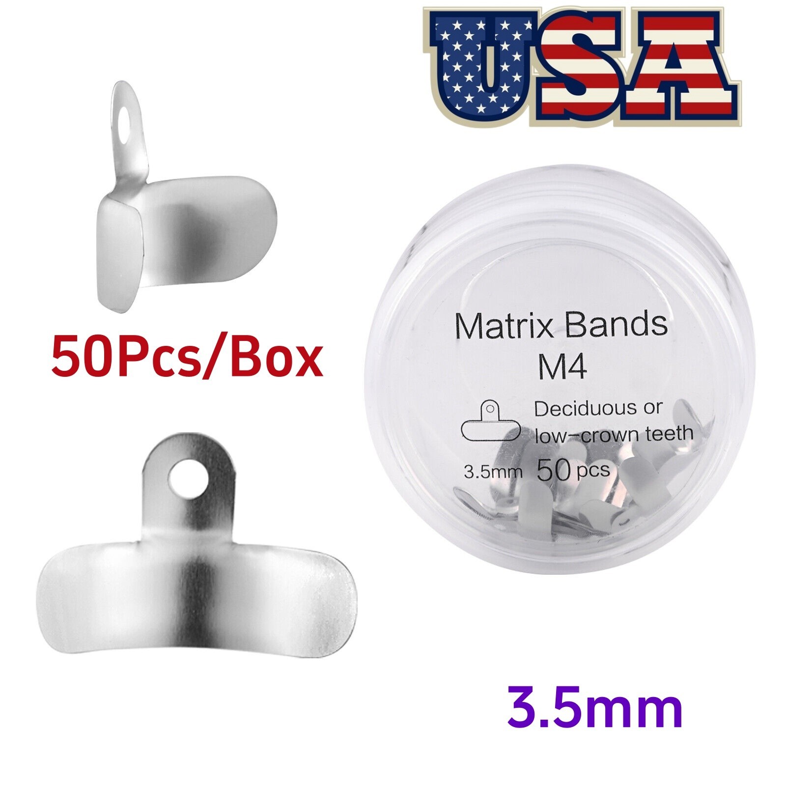 50Pc Dental Sectional Contoured System Matrix Bands M4 Metal Matrices Refill USA