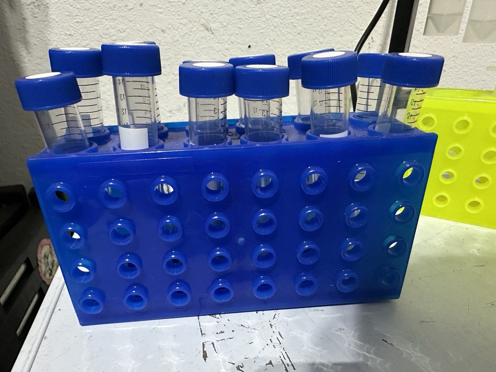 Laboratory Test Tube Rack Set Lot – 2 Tier Rack + 2 Plastic Racks + Tubes