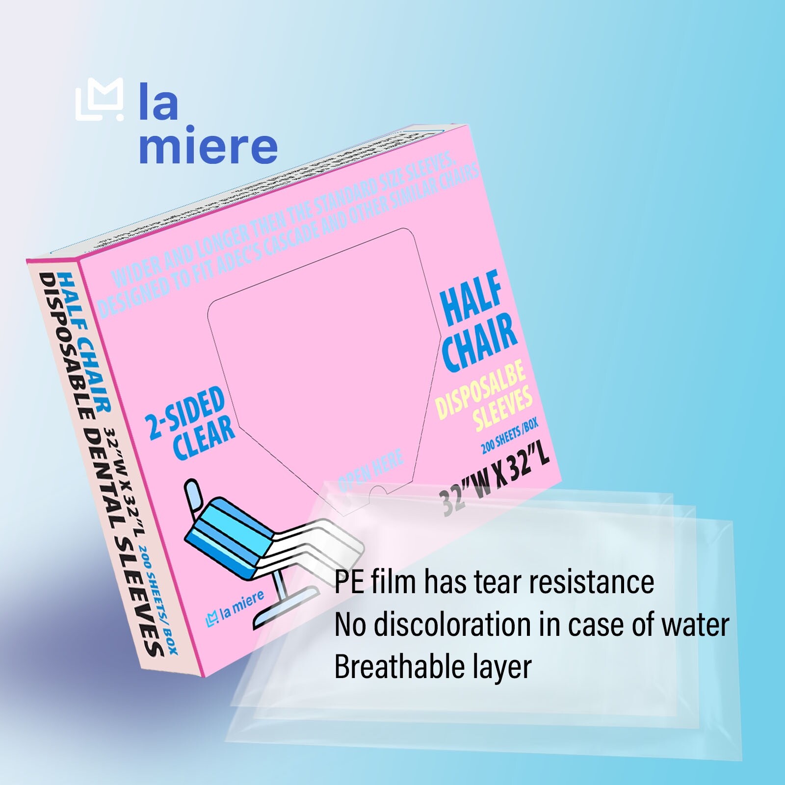 Dental Disposable Half Chair Sleeves Protective Cover Clear Medium32″X32″200/B