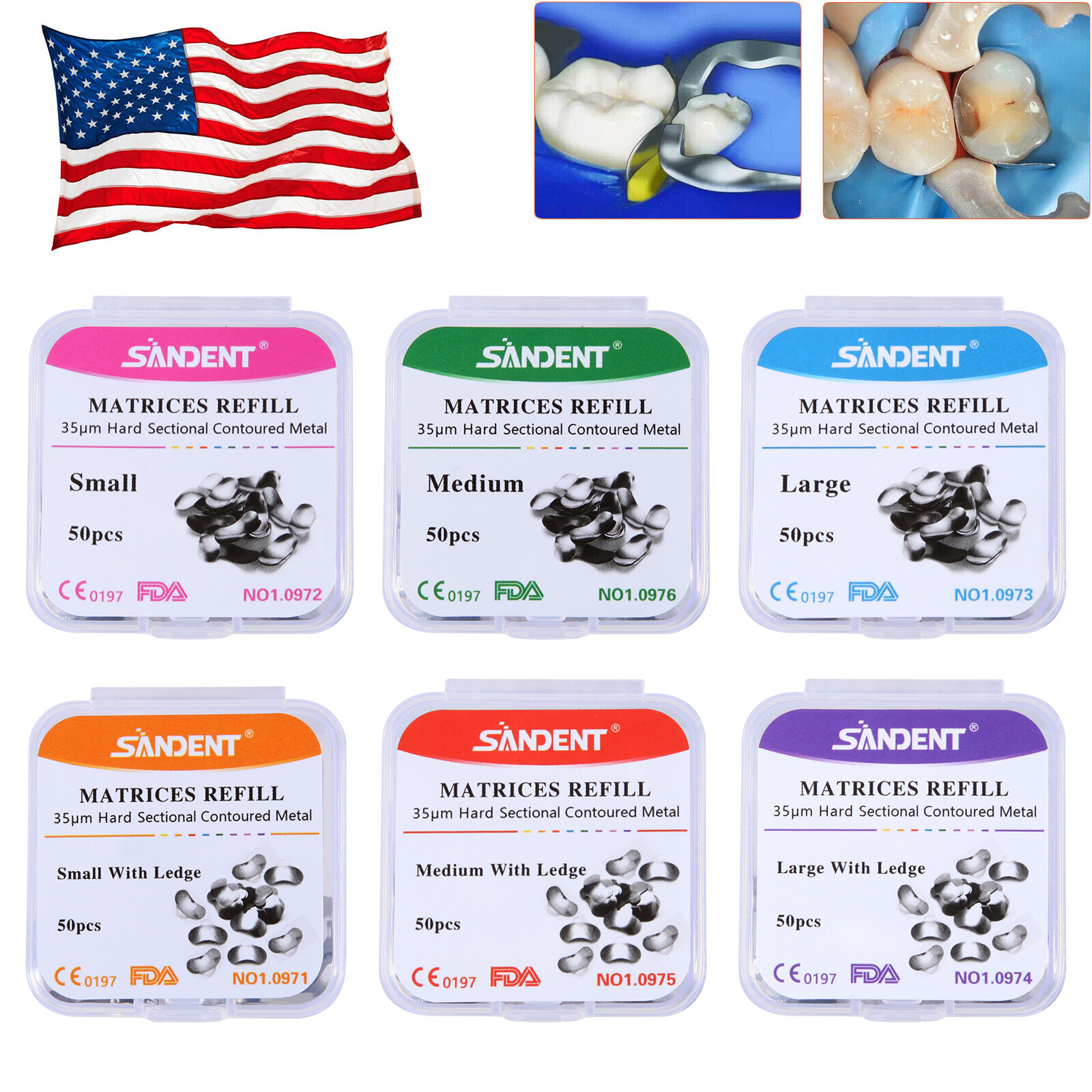 50 Pcs Dental Metal Matrices Matrix Band Sectional Contoured Refill S/M/L 35μm