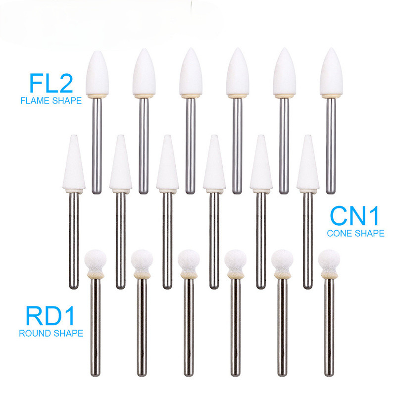 Dental White Stone Polishing Burs Flame/Cone/Round Mounted FG Abrasion Point