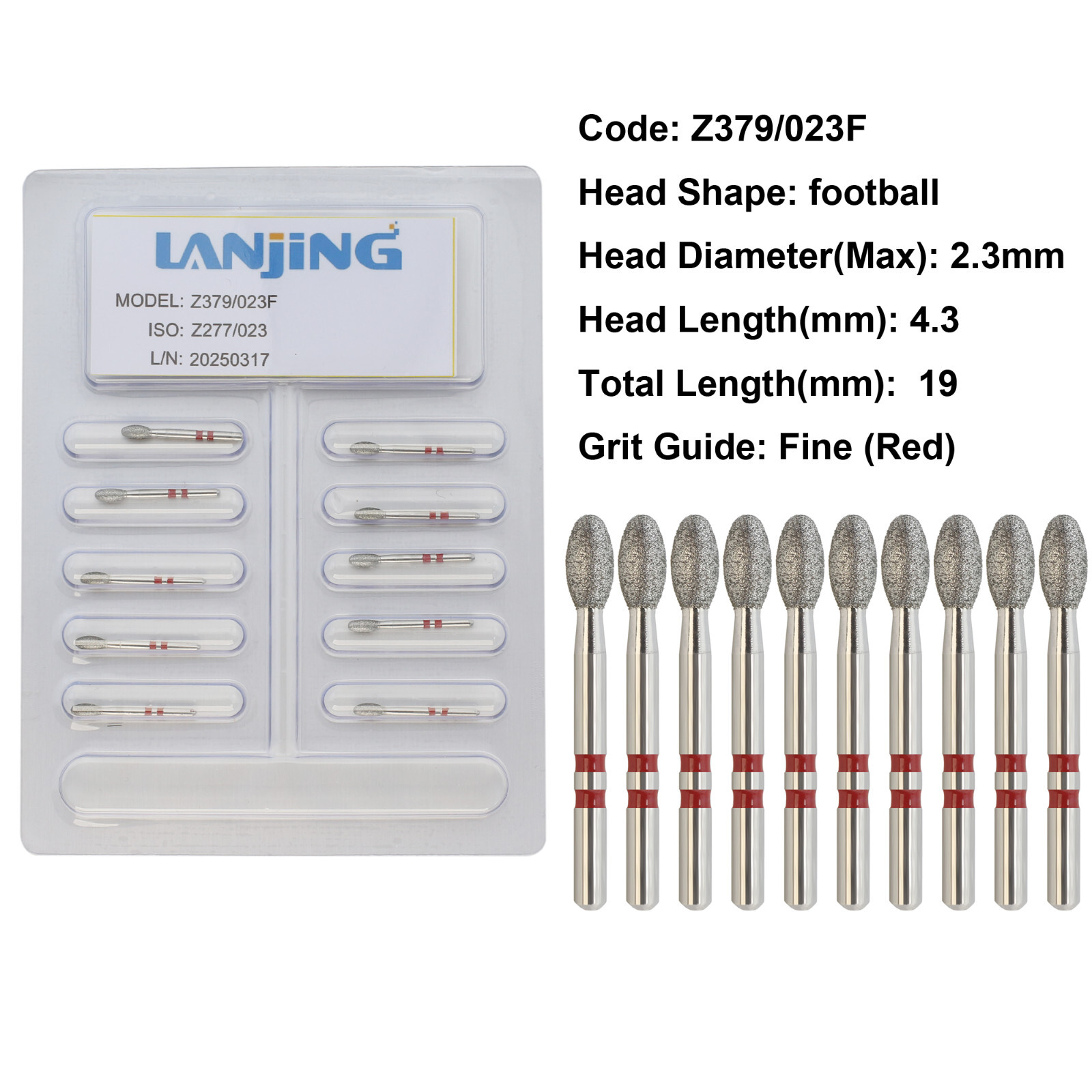 20 Types Zirconia Dental Diamond Burs FG Friction Grip for High Speed Handpiece