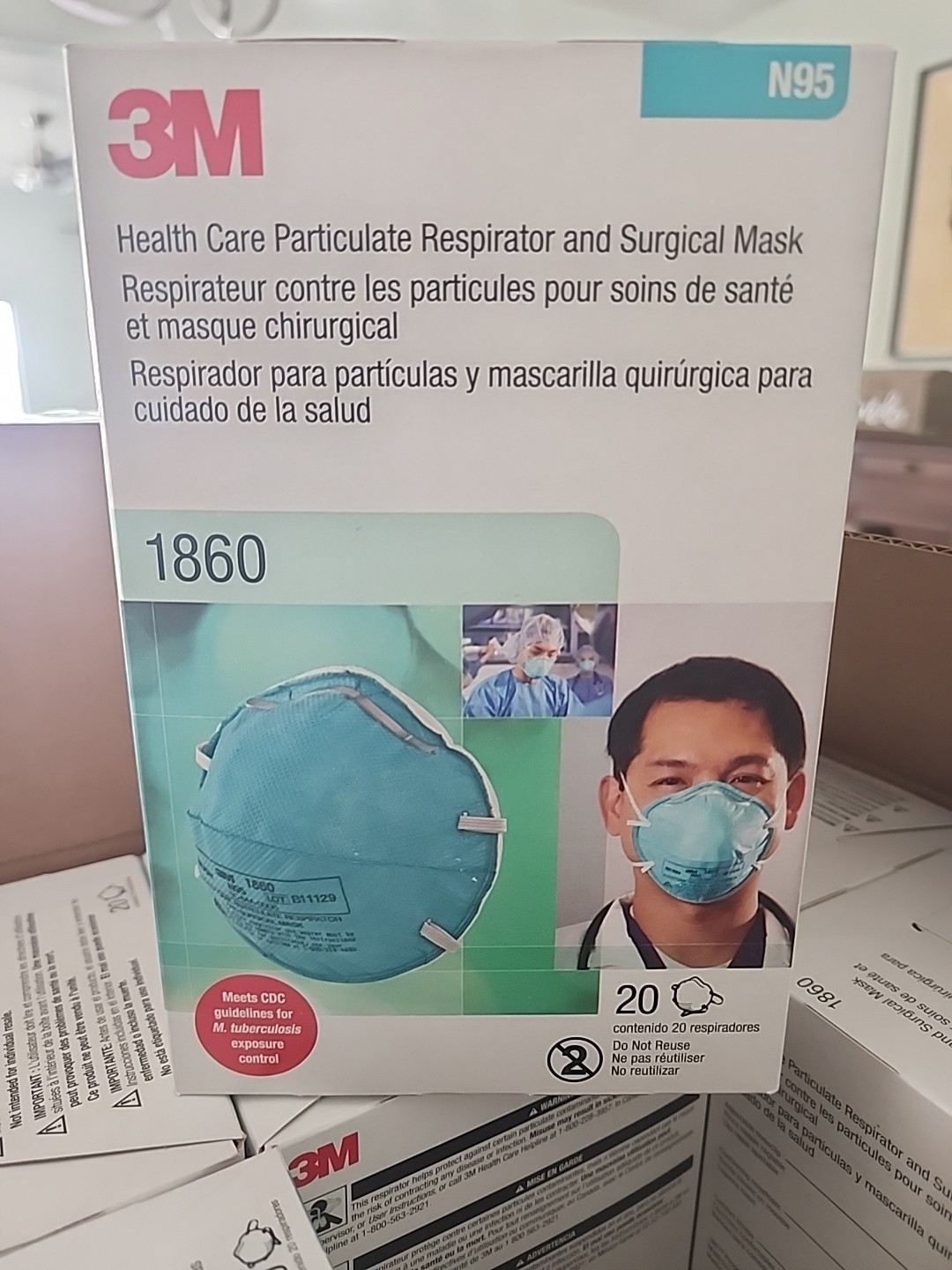 3M 1860 N95 Particulate Respirator Surgical Mask – 20 Masks per Box