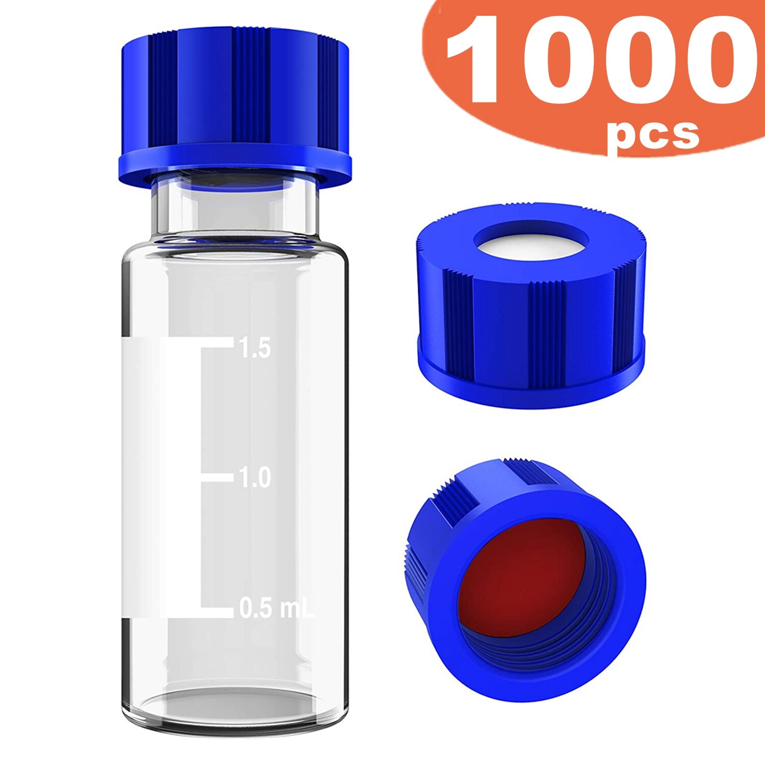 1000pcs 9mm Screw Thread Autosampler Vial,PP Close Top Cap+PTFE Silicone Septa