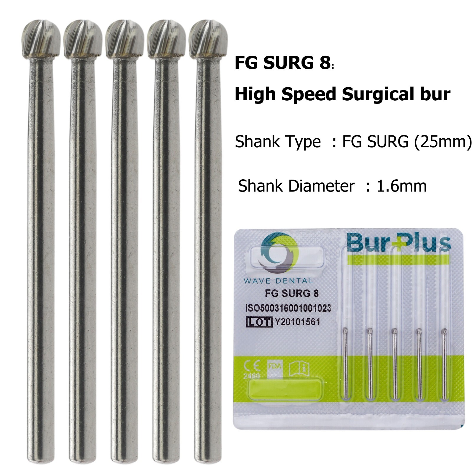 Wave Dental Round Surgical Bur 2 4 6 8 1/4 Long SL FGOS Carbide 25mm High Speed