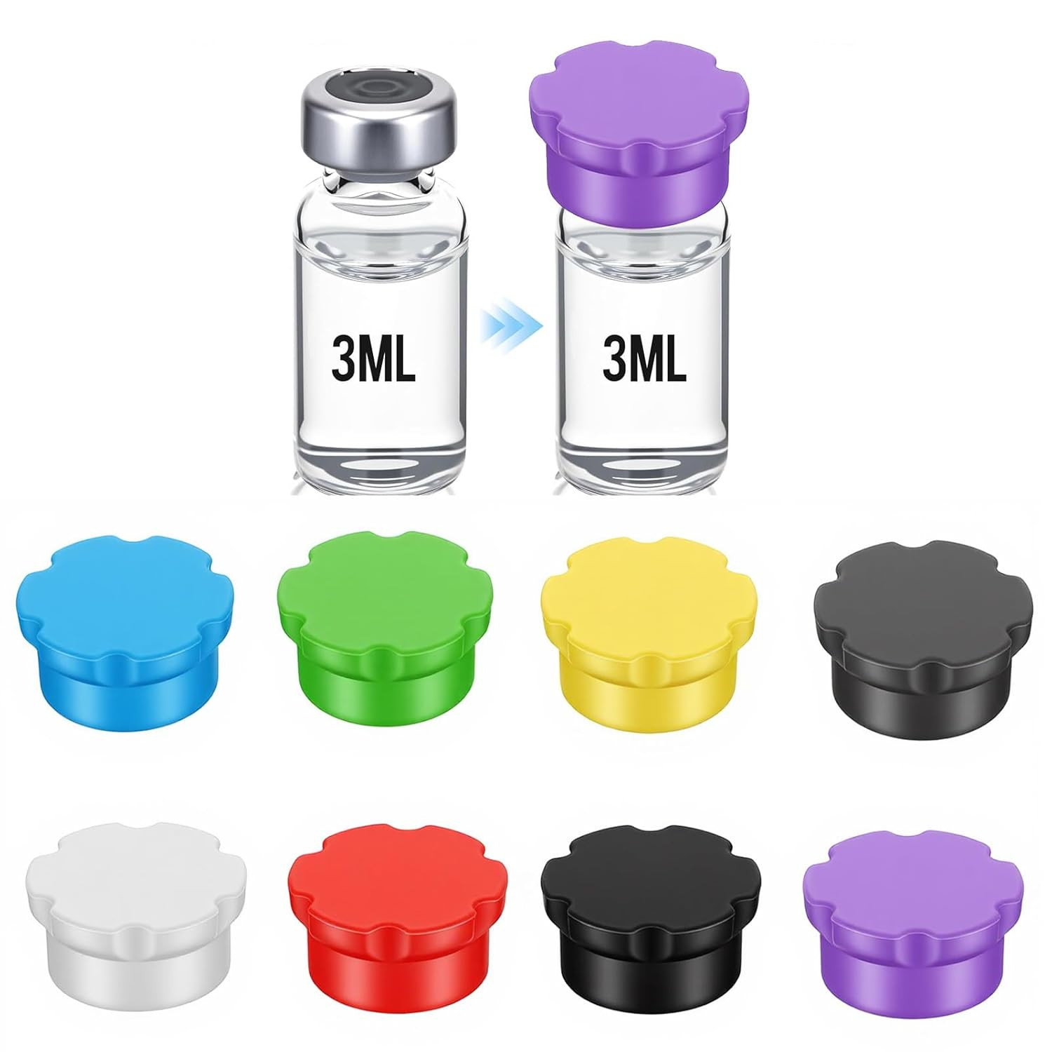 3ml Glass Vials Protective Vial Caps,8Pcs Colorful Peptide Vial Caps Leak-Proof