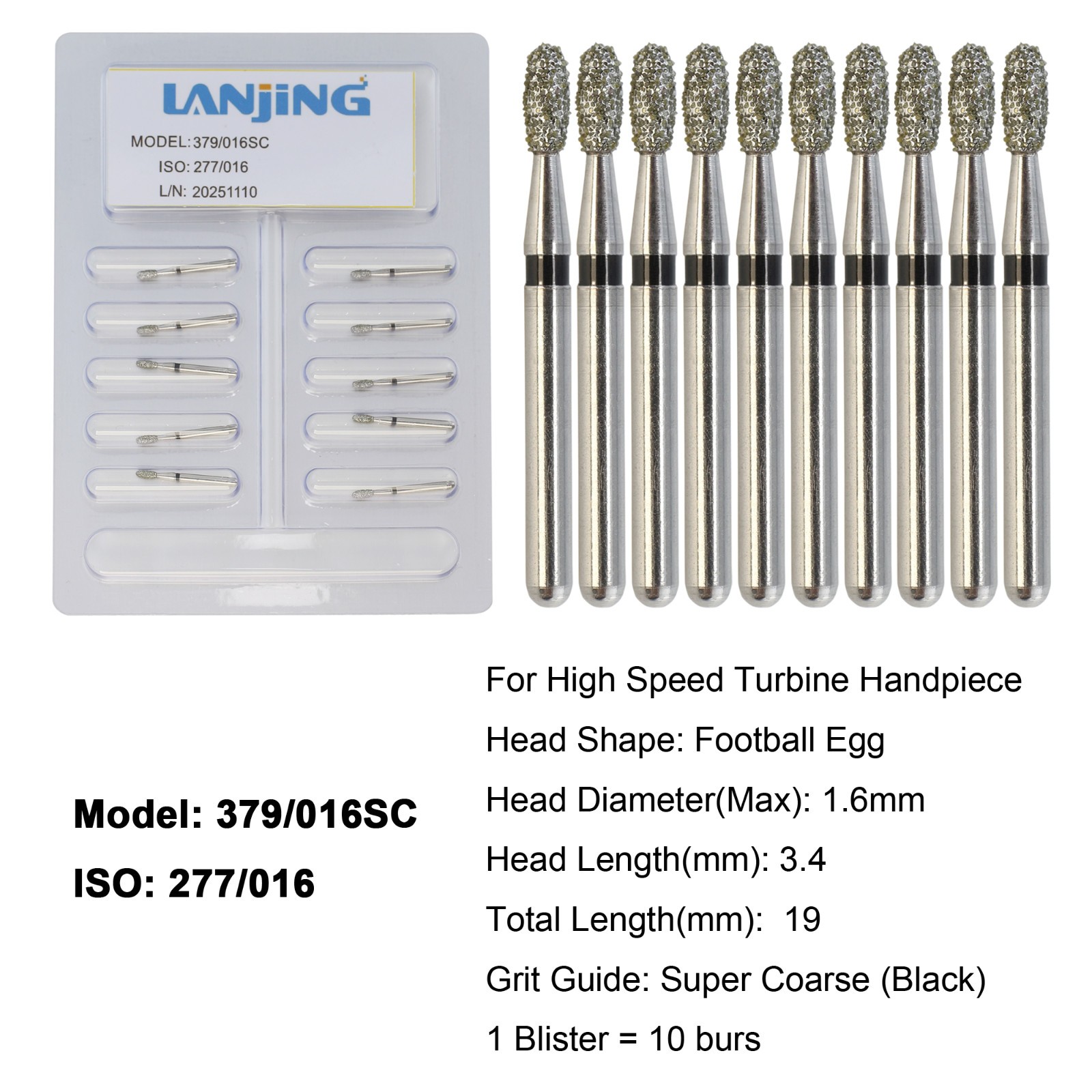 Dental Diamond Burs Football Bur FG Fine Coarse High Speed Friction Grip 368 379