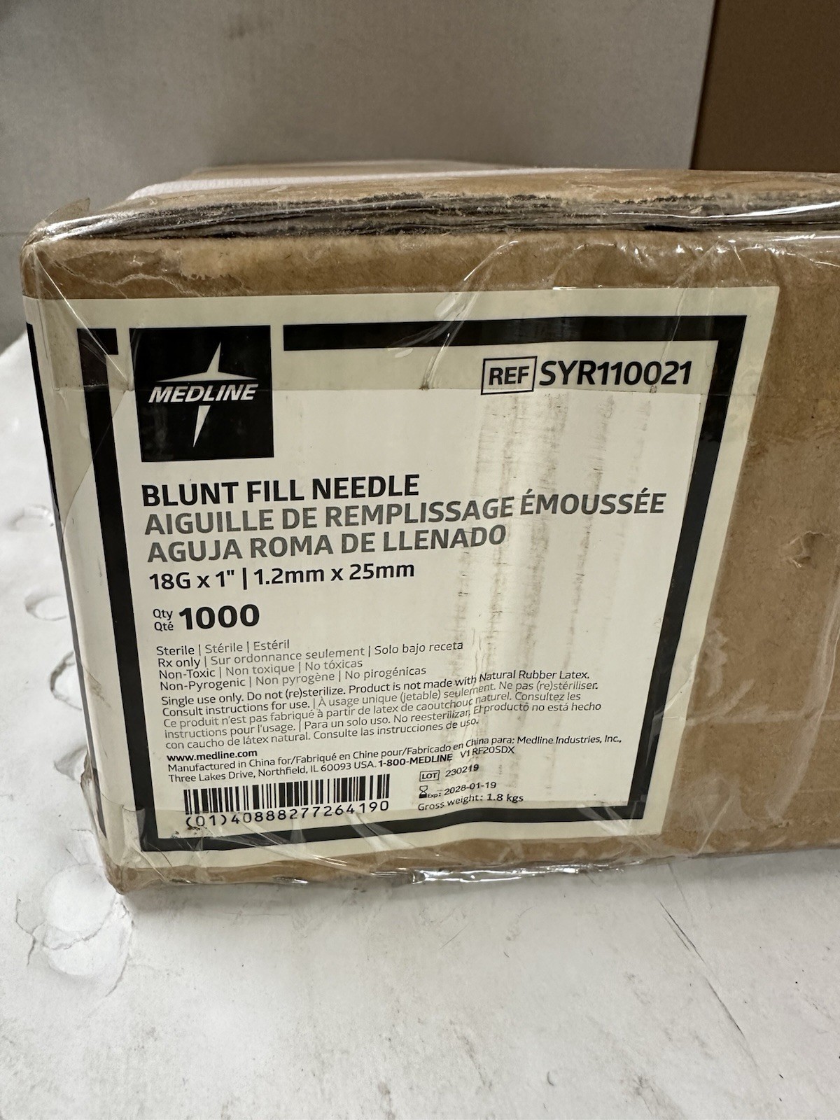 Medline #SYR110021 Blunt Fill Needles (1000PC CASE) 18 Gauge x 1” Length