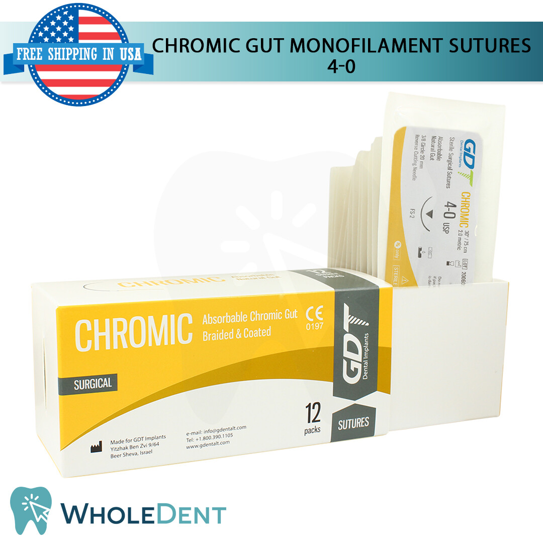 Chromic Gut Collagen Dental Thread 3/8 Circle Reverse Sterile 3-0/4-0/5-0