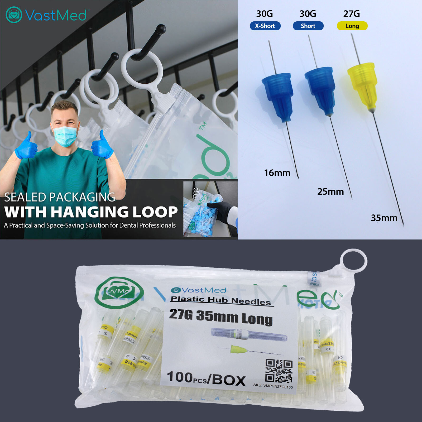 27G, 30G, 30G-XS Dental Plastic Hub Needles Disposable Self-Threading Blunt Tip