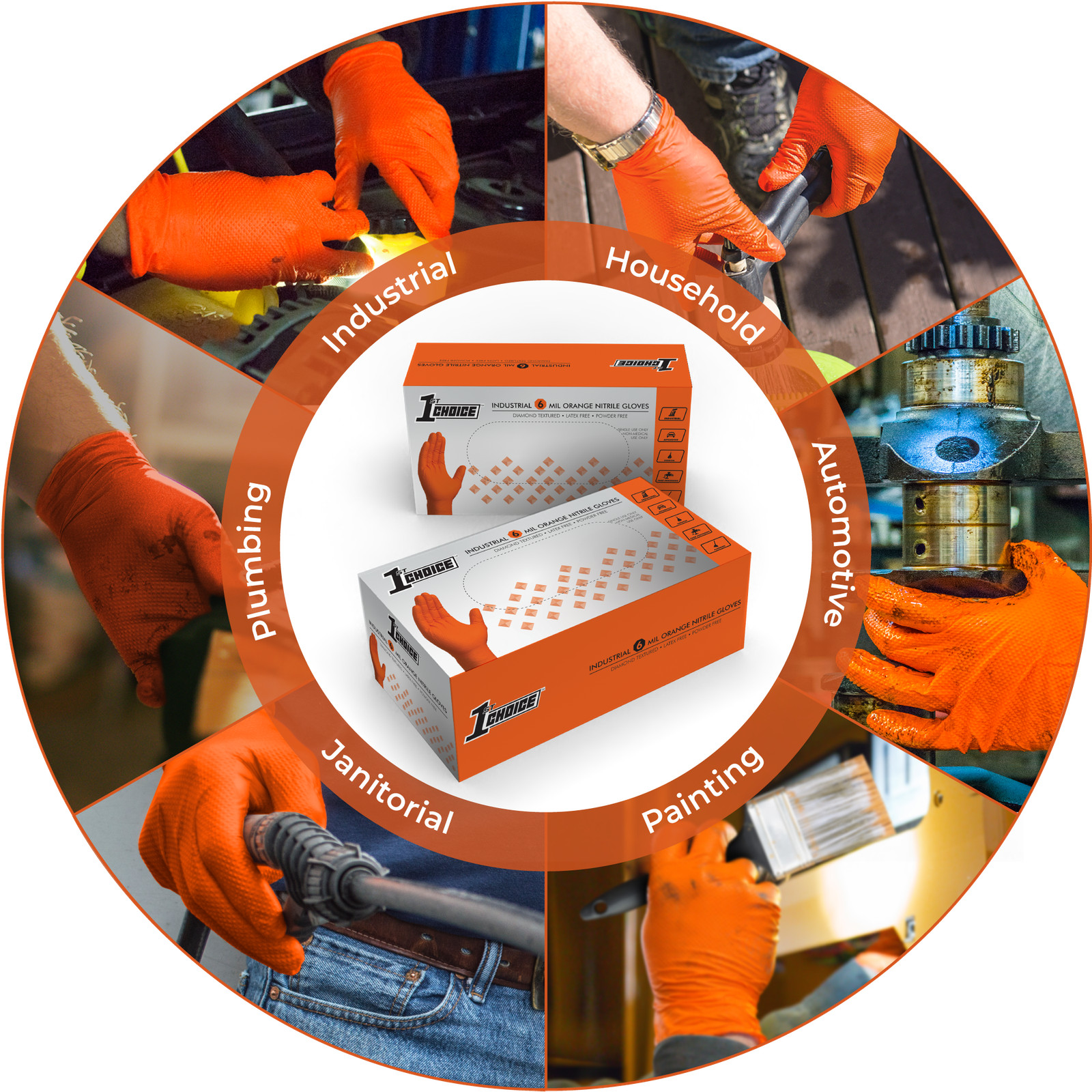 1st Choice Premium Orange Nitrile Disposable Gloves, 6 Mil, Case of 1000