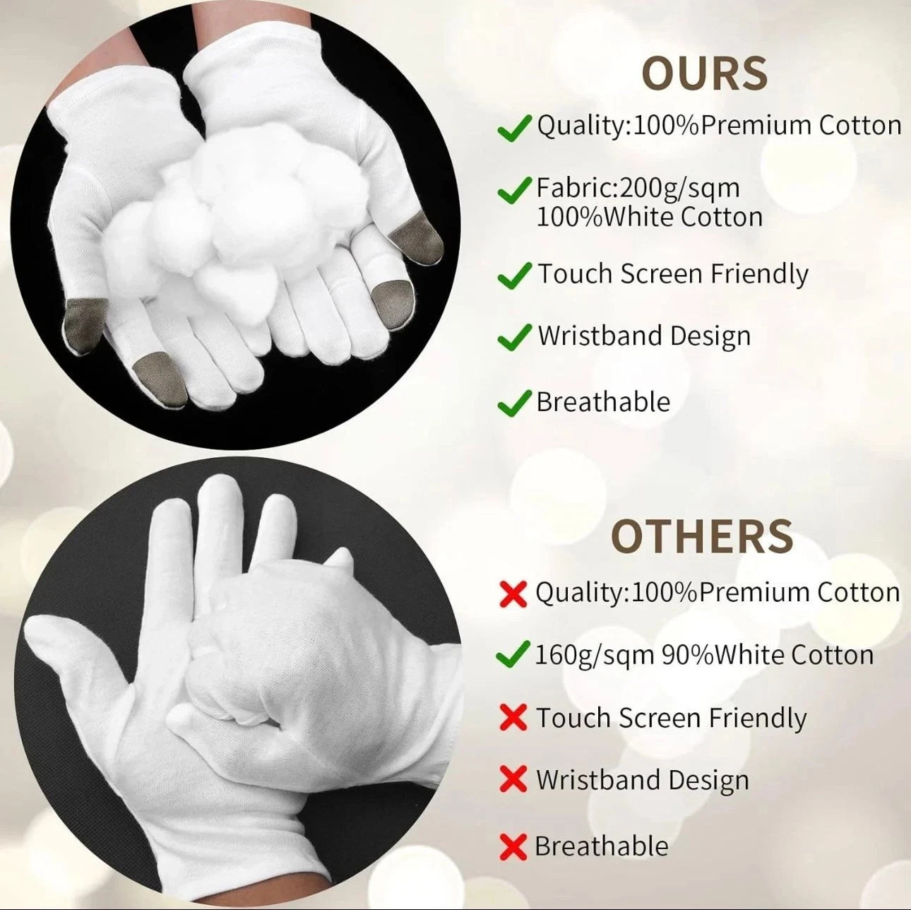 100% COTTON WHITE GLOVES Sizes-S to 2XL Moisturising Eczema TOUCH SCREEN UNISEX