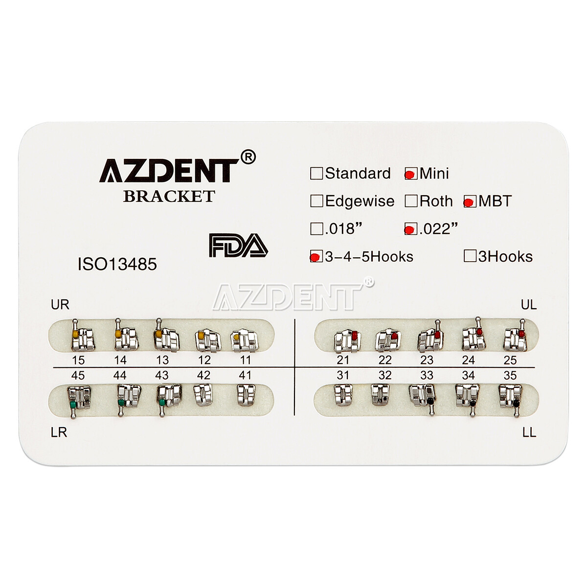 US AZDENT Dental Orthodontic Metal Brackets Braces Mini MBT.022 Hooks 3-4-5