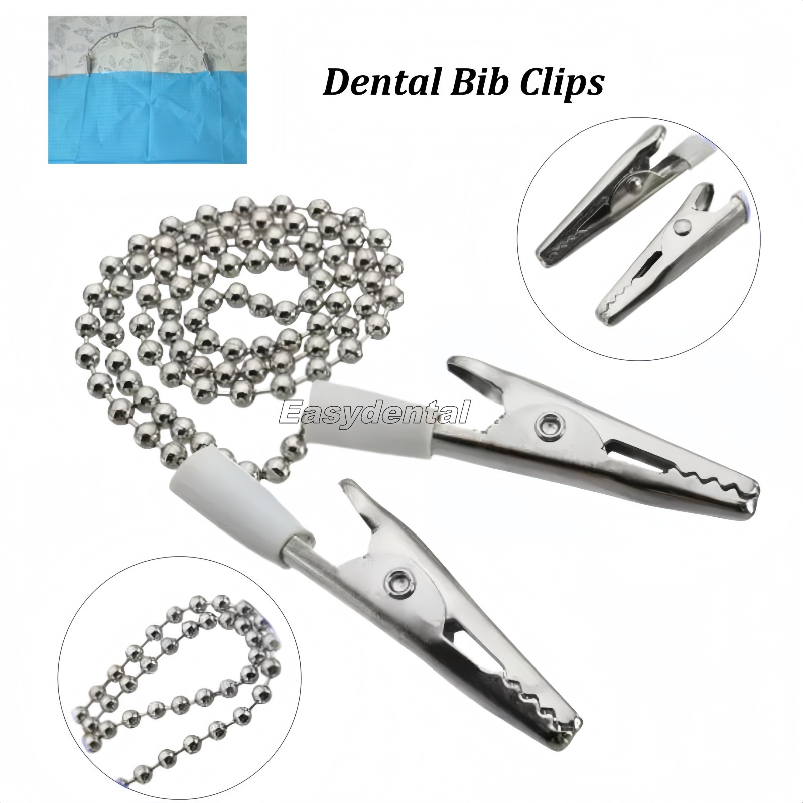 1-100 Dental Bib Holder Clip Metal Chain Black Flexible Crocodile Clip 40cm