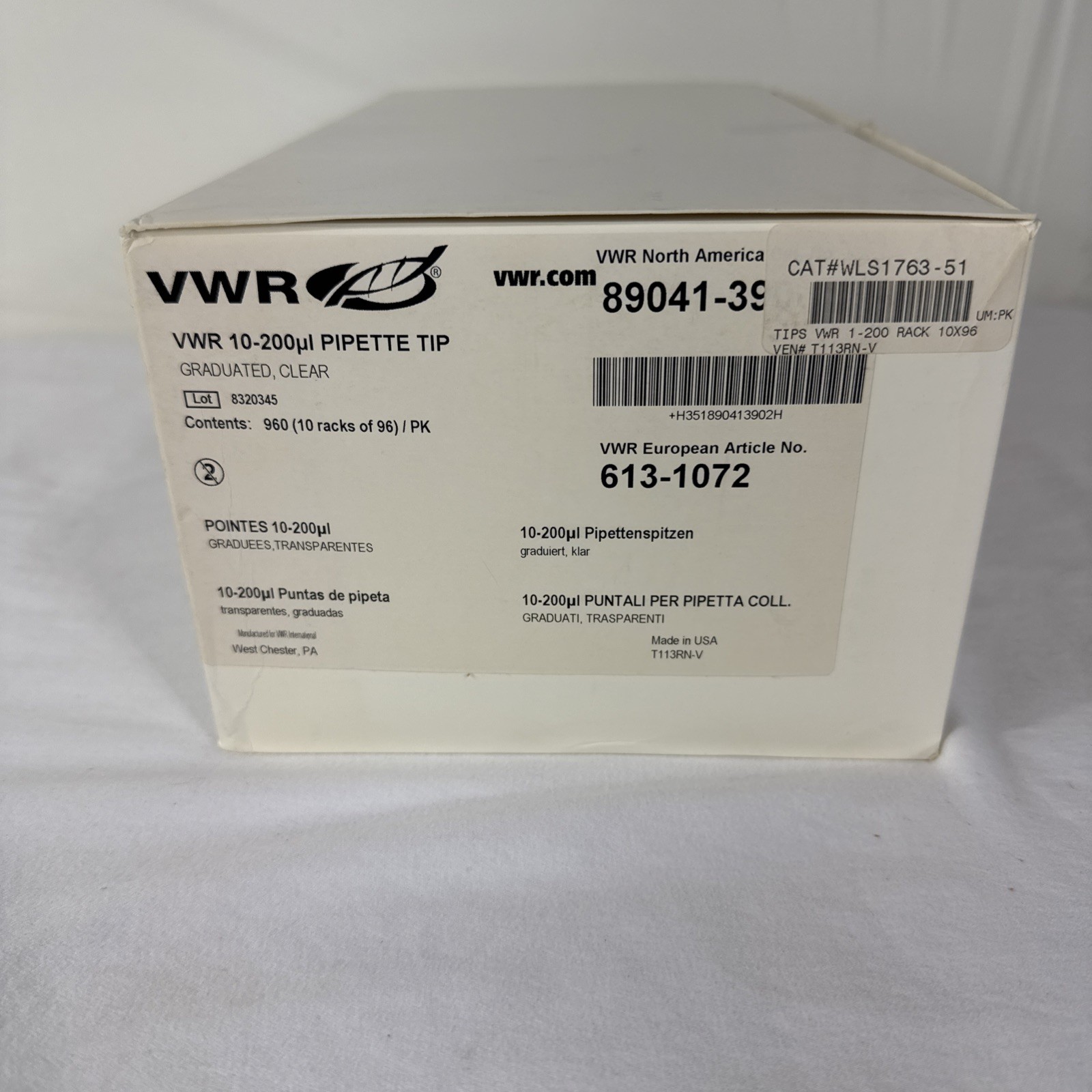 Pipette Tips VWR 89041-390 1-200 uL Pipette Tips – 960 Tips 613-1072