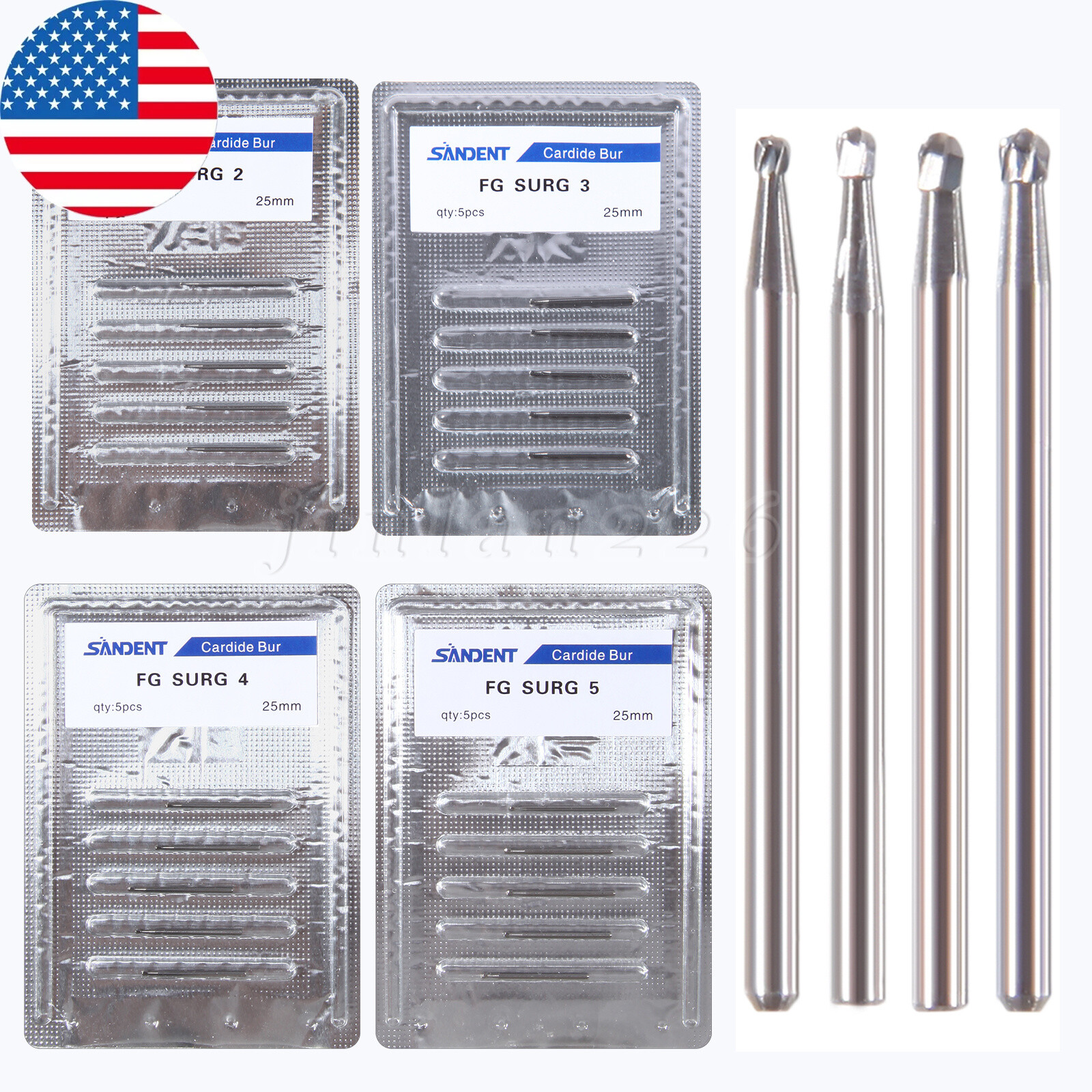 5pcs/box Dental FG Carbide Burs Surgical Drills for High Speed Handpiece