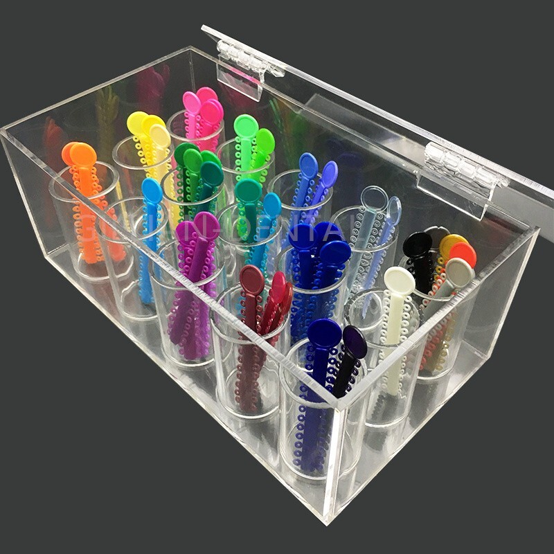 1 Box Dental Orthodontic Elastics Power Chains Ligature Ties Holder Acrylic Case