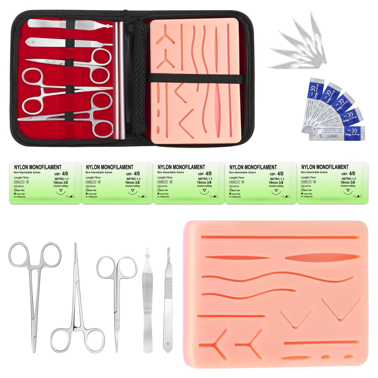 Suture Practice Kit – 240g Silicone Pad, Reusable Stitching Set, 14 Patterns, Tr