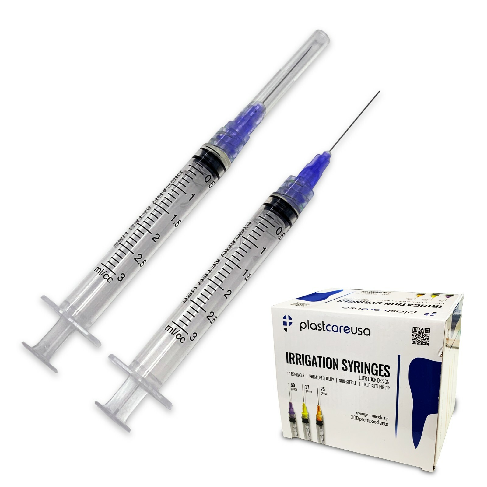 Dental Irrigation Syringes & Tips, 3 cc 30 Gauge – Purple, (Box of 100)