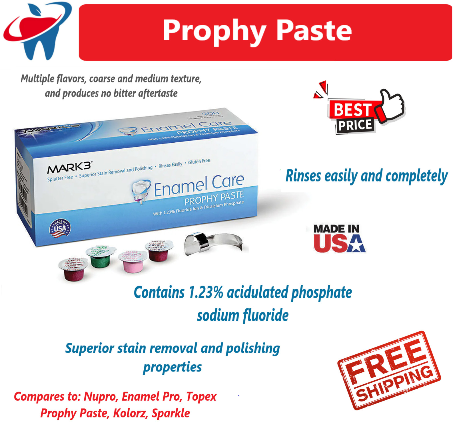 Dental Prophy Paste Prophylaxis Non Splatter Mark3 All types & Flavors 50-600/Bx