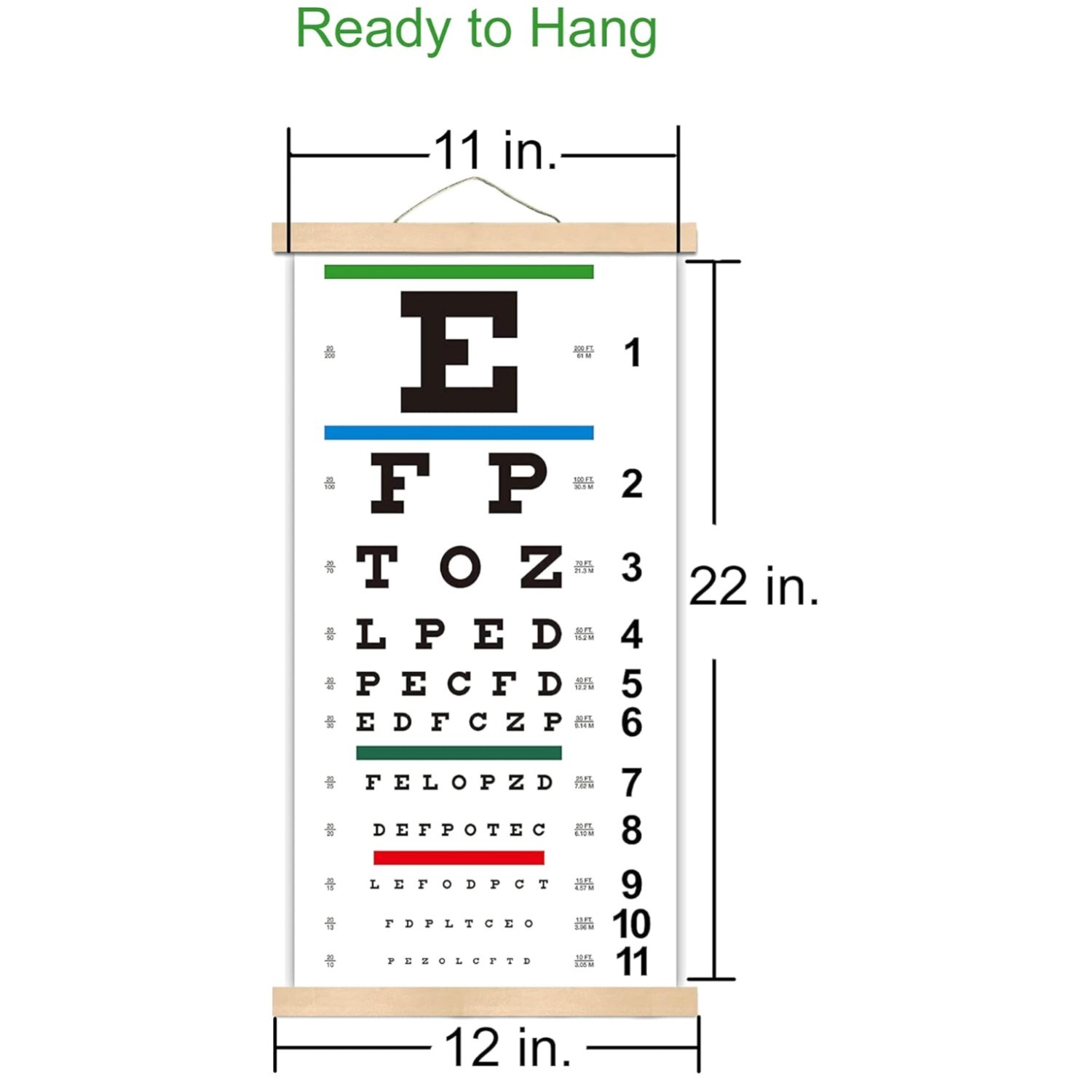 Snellen Eye Chart with Wooden Frame 22×11 Inch