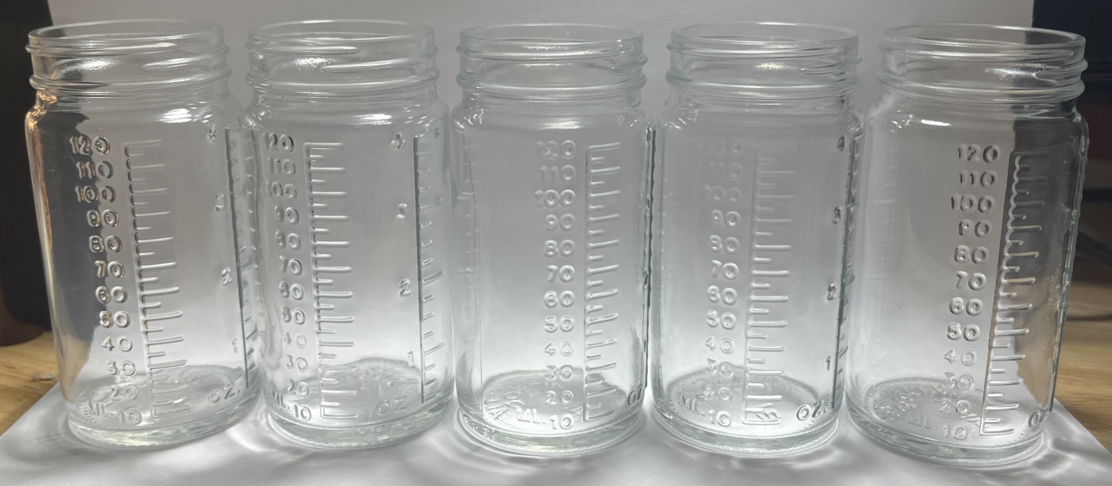 QUOPAK Glass Graduated Glass Beaker – Wide Mouth Jar – 120mL 4 Ounce – Lot Of 5