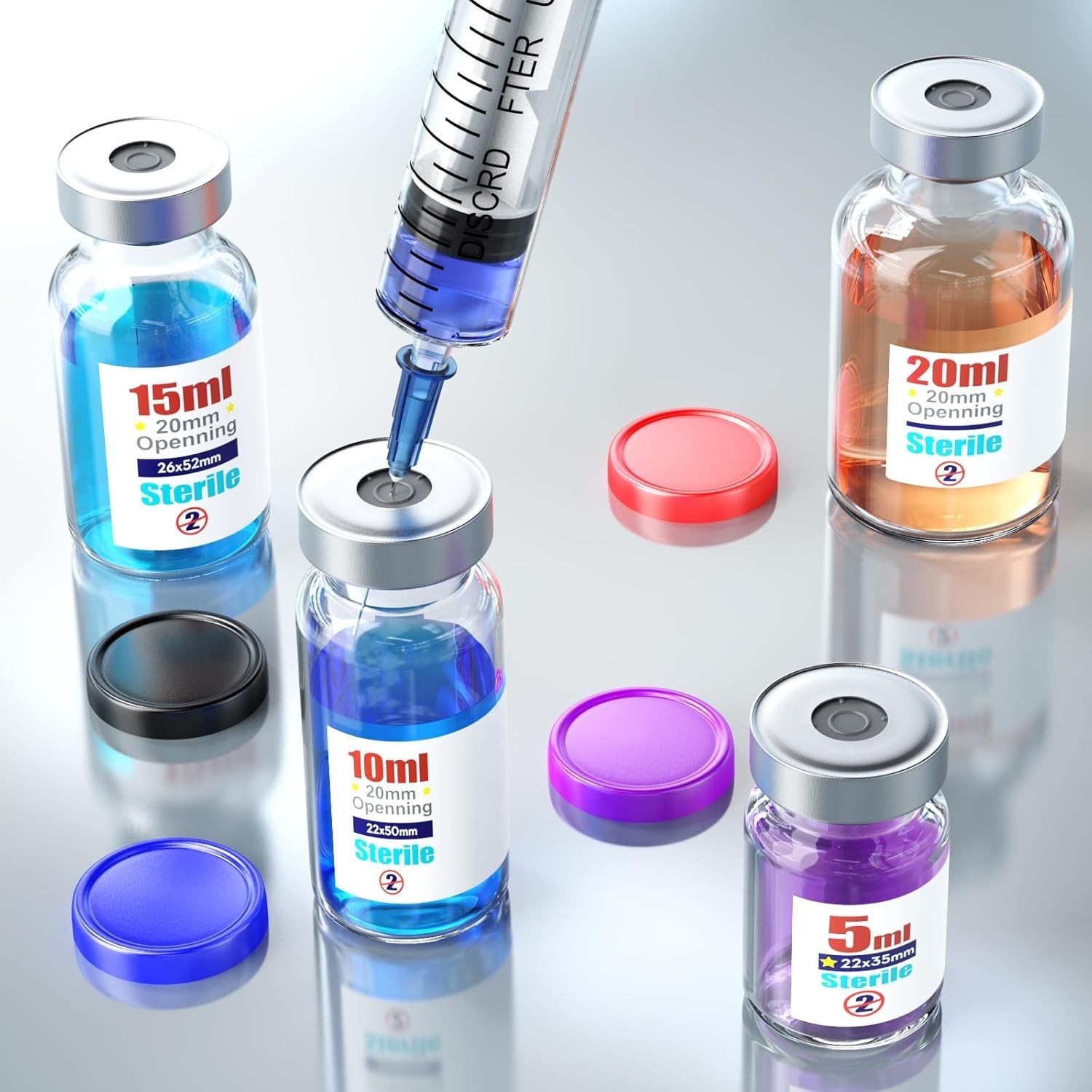 Glass Vials Package – 10 Sterile 5ml Vials with Aluminum Caps & Injection Ports