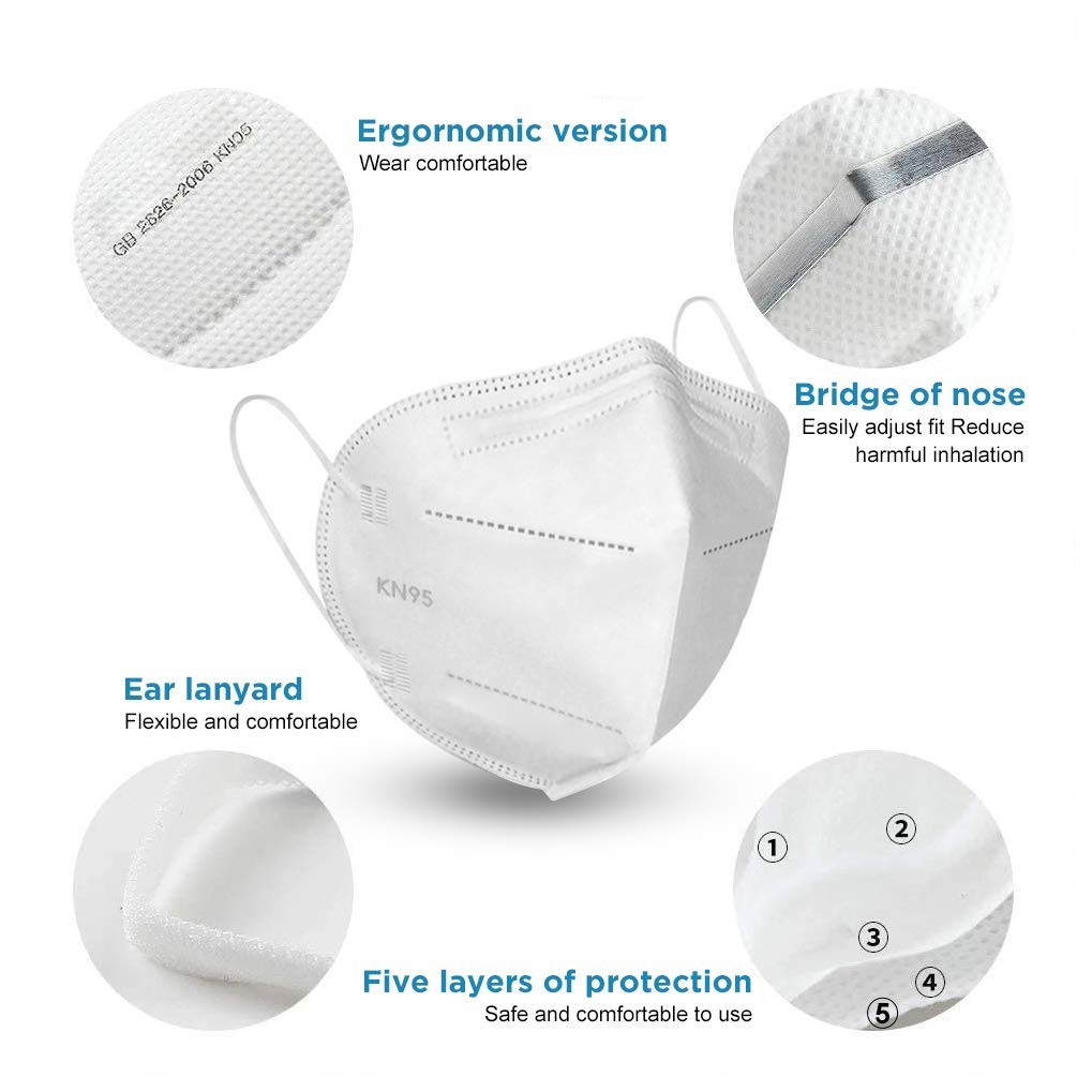 Comfortable KN95 5-Ply Face Masks, Individually Wrapped for Everyday Use, 5 Pack