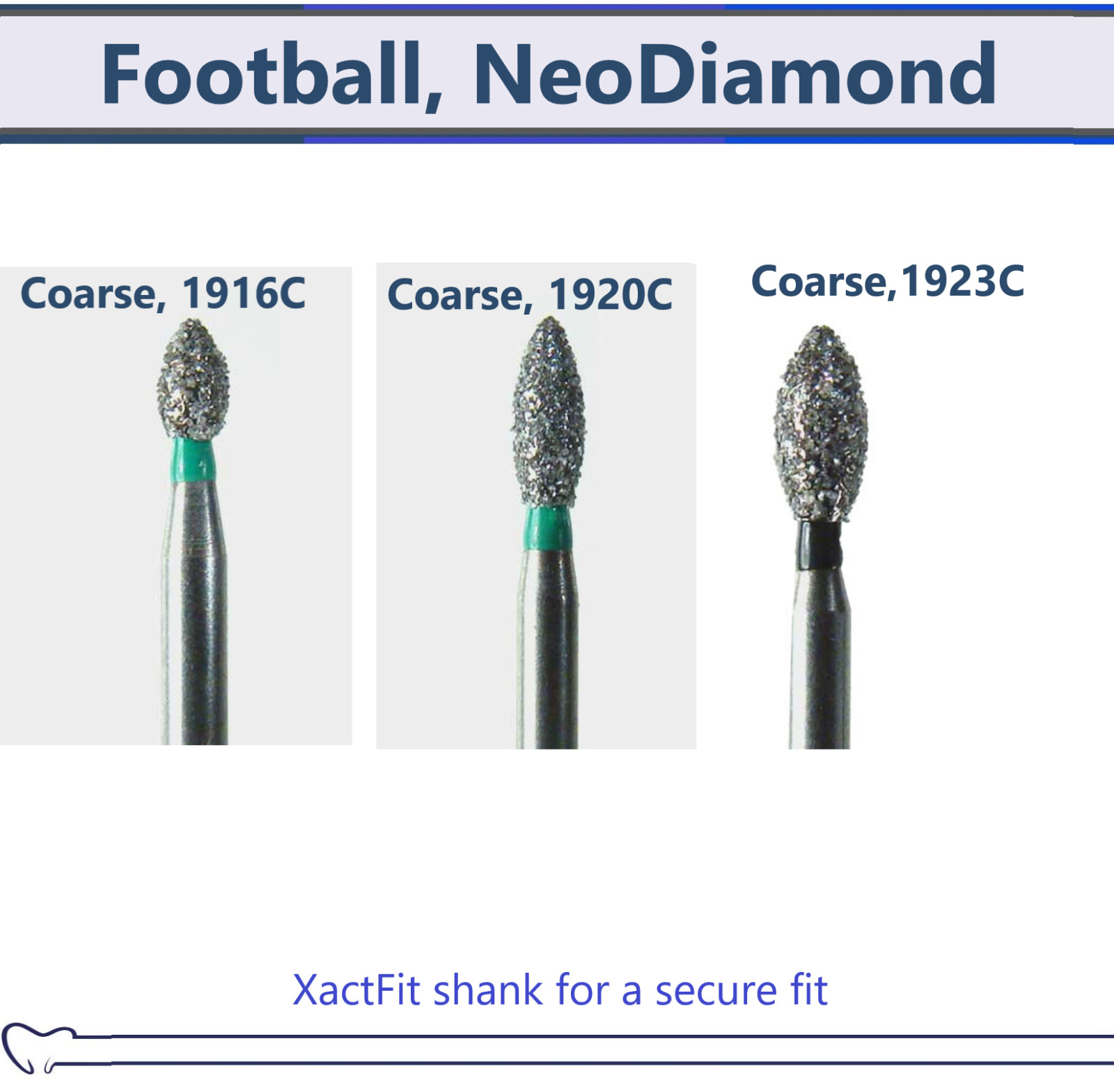 Dental Microcopy Football, NeoDiamond Diamond Coarse Bur Fine, Medium, Bery Fine