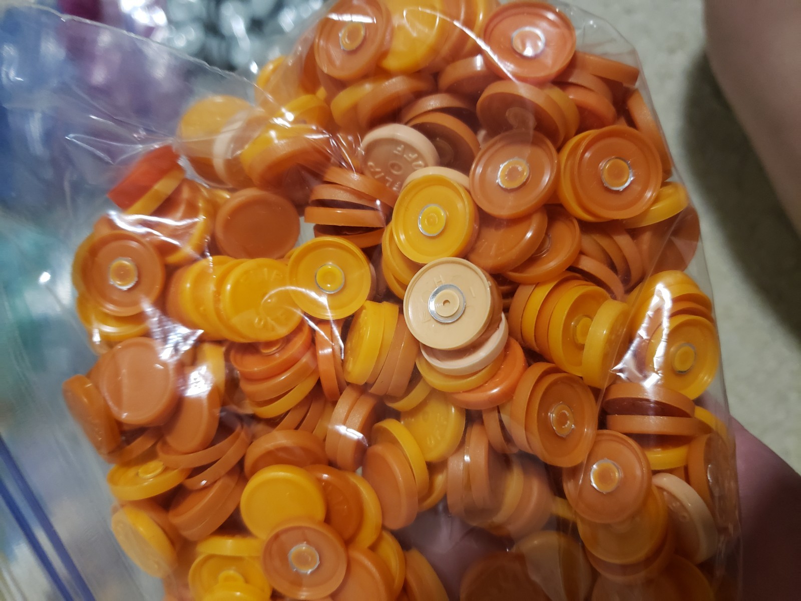 Lot of multicolor flip-off plastic vial seal caps different sizes, arts & crafts