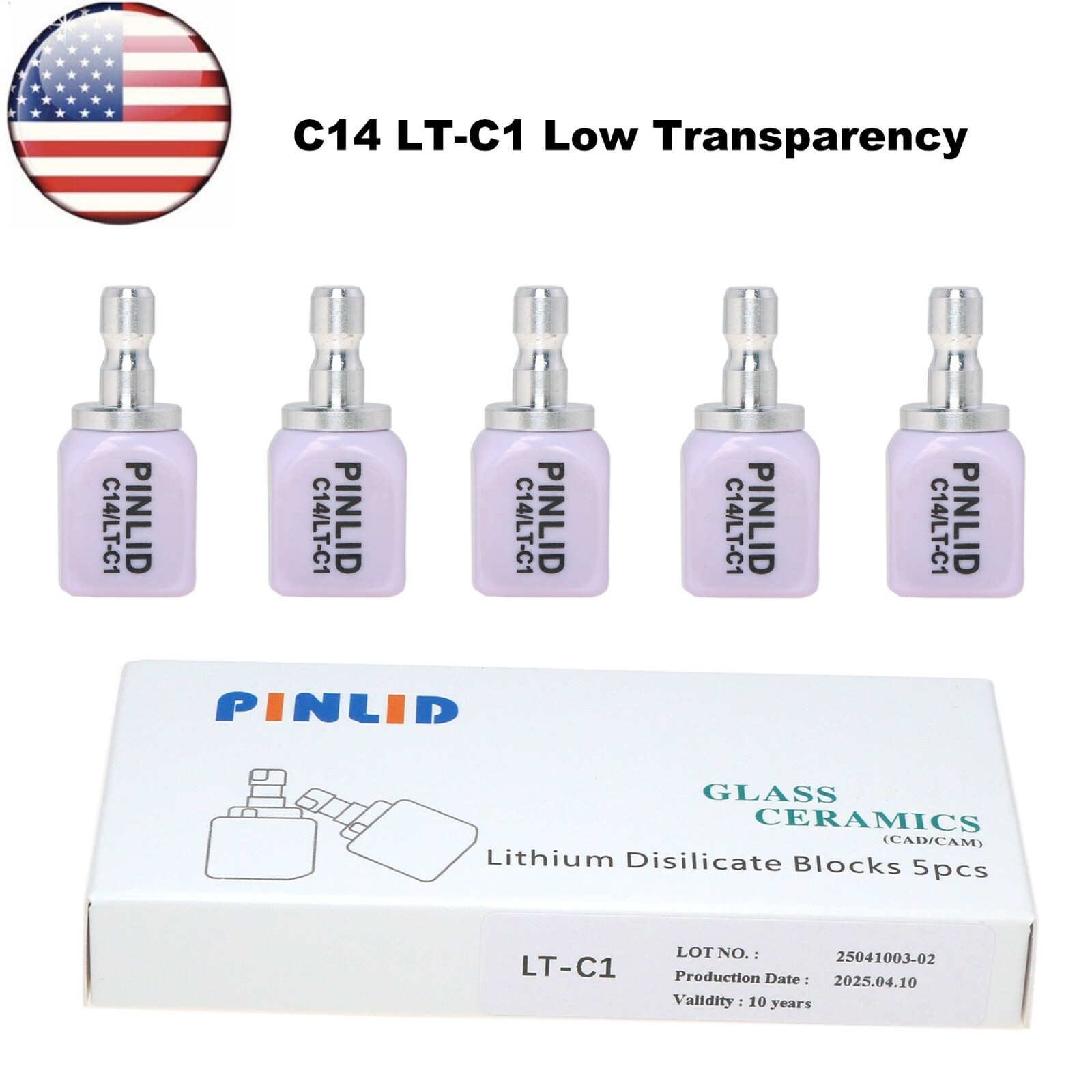US 5Pcs LT C14 Dental Glass Ceramic Lithium Dislicate Blocks Cerec Emax CAD CAM