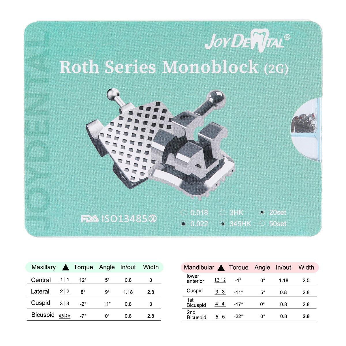 AZDENT Dental Ortho Monoblock Brackets Brace MBT/Roth Hooks Mini 345 20set/50set