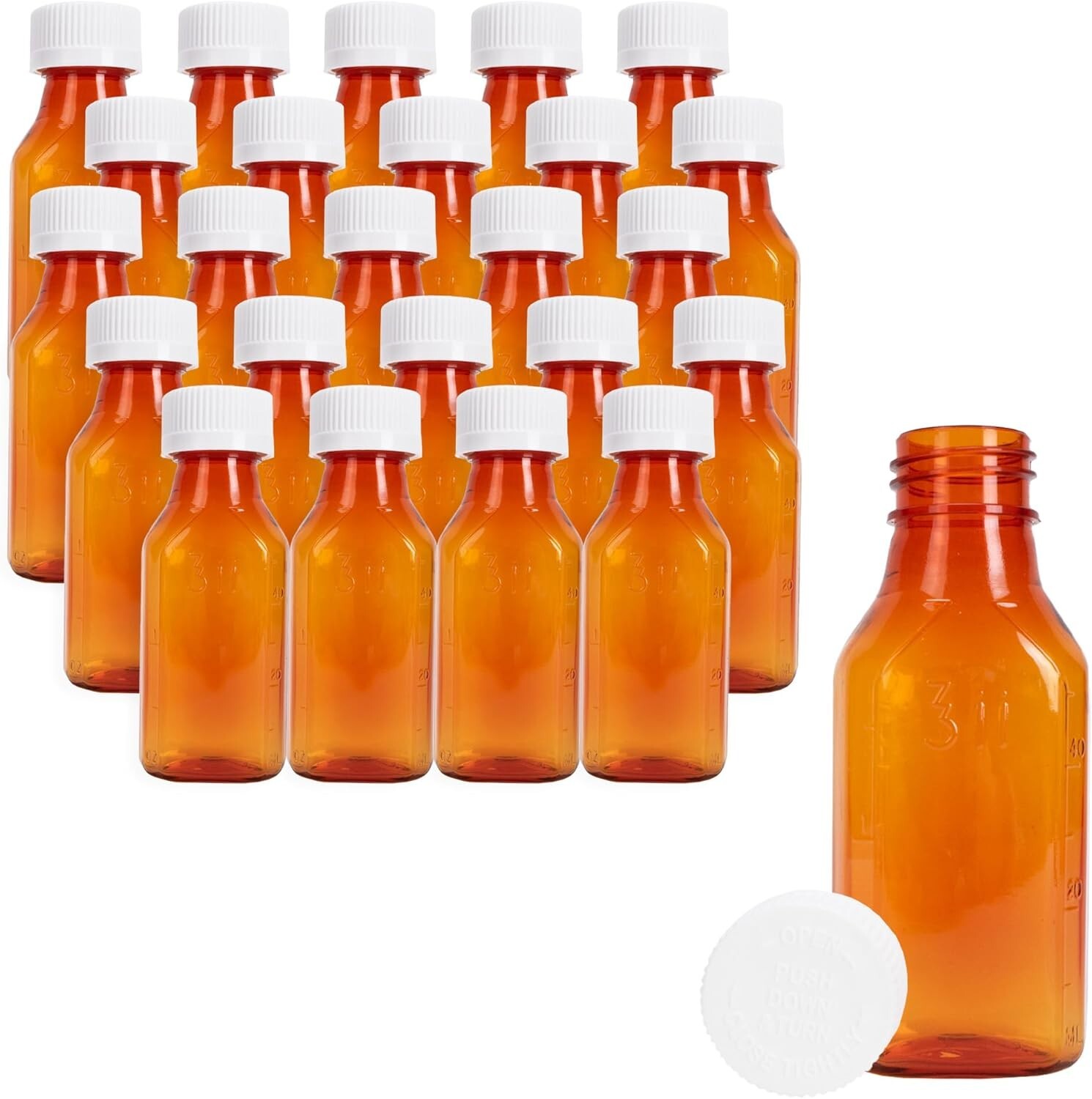 Generic Plastic Amber Oval Liquid Medicine Bottles, 2oz, 25 Count