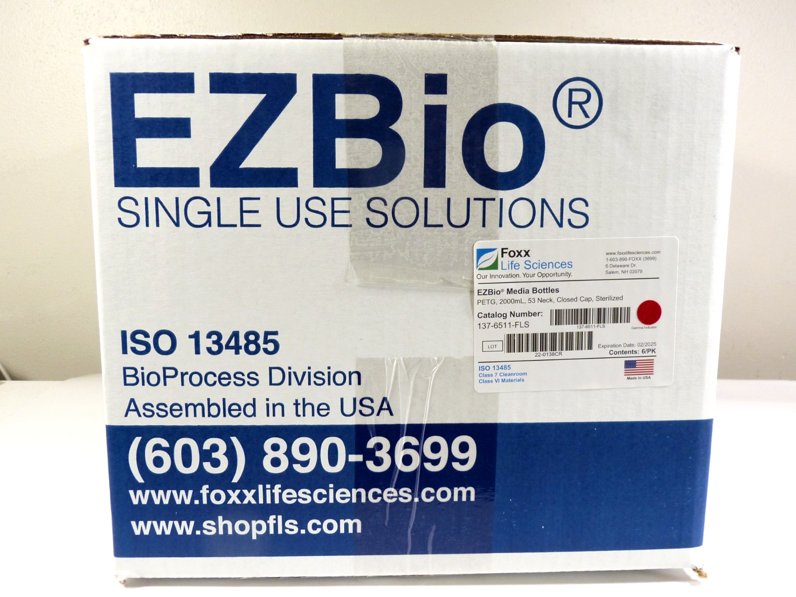 Foxx Life Sciences 137-6511-FLS, 2L (2000mL) sterile, square PETG media bottle