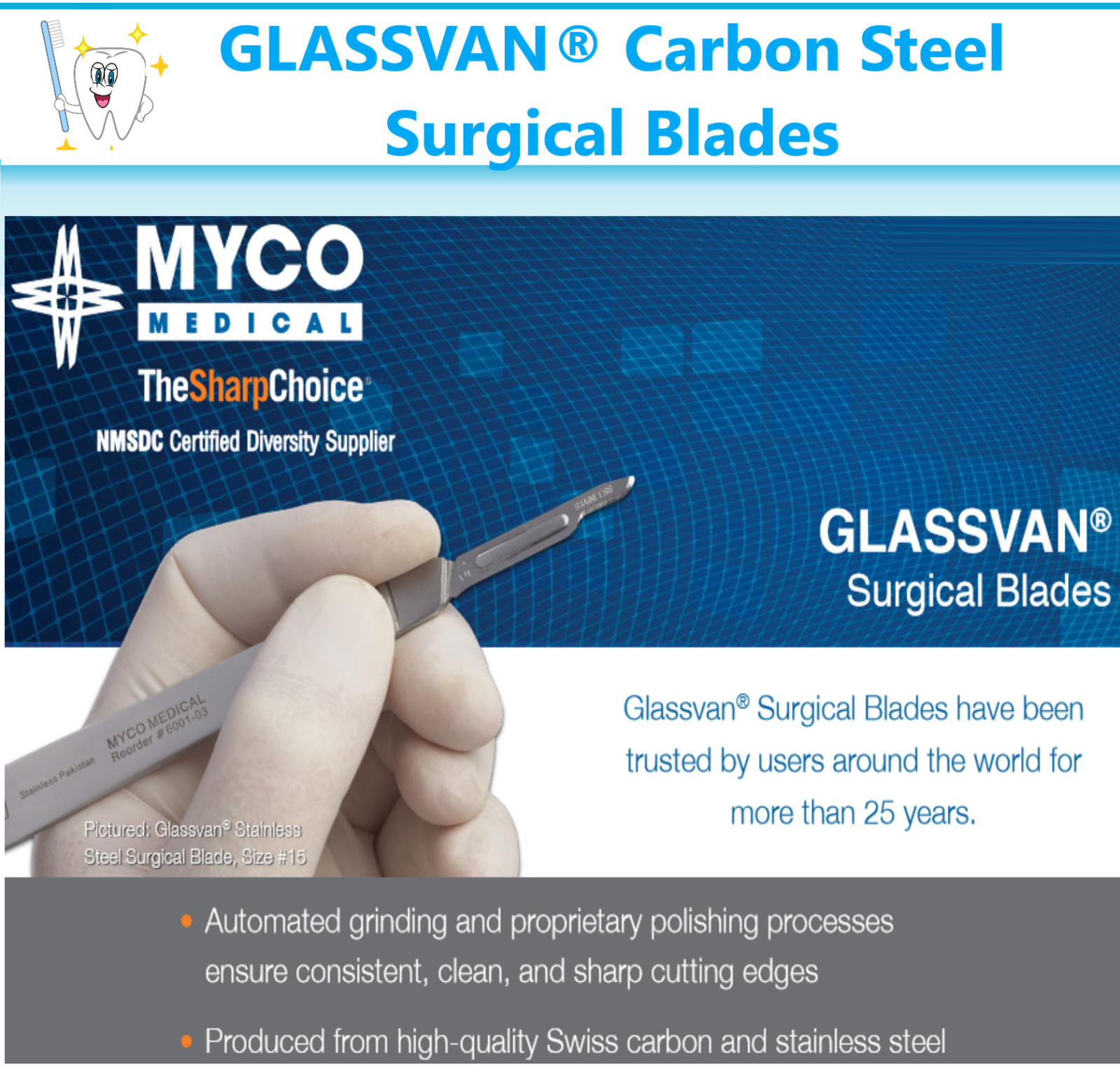 GLASSVAN® Podiatry Blades #9, #81, #88, #313, #314 Podiatry Chisel Blade, 12/Bx