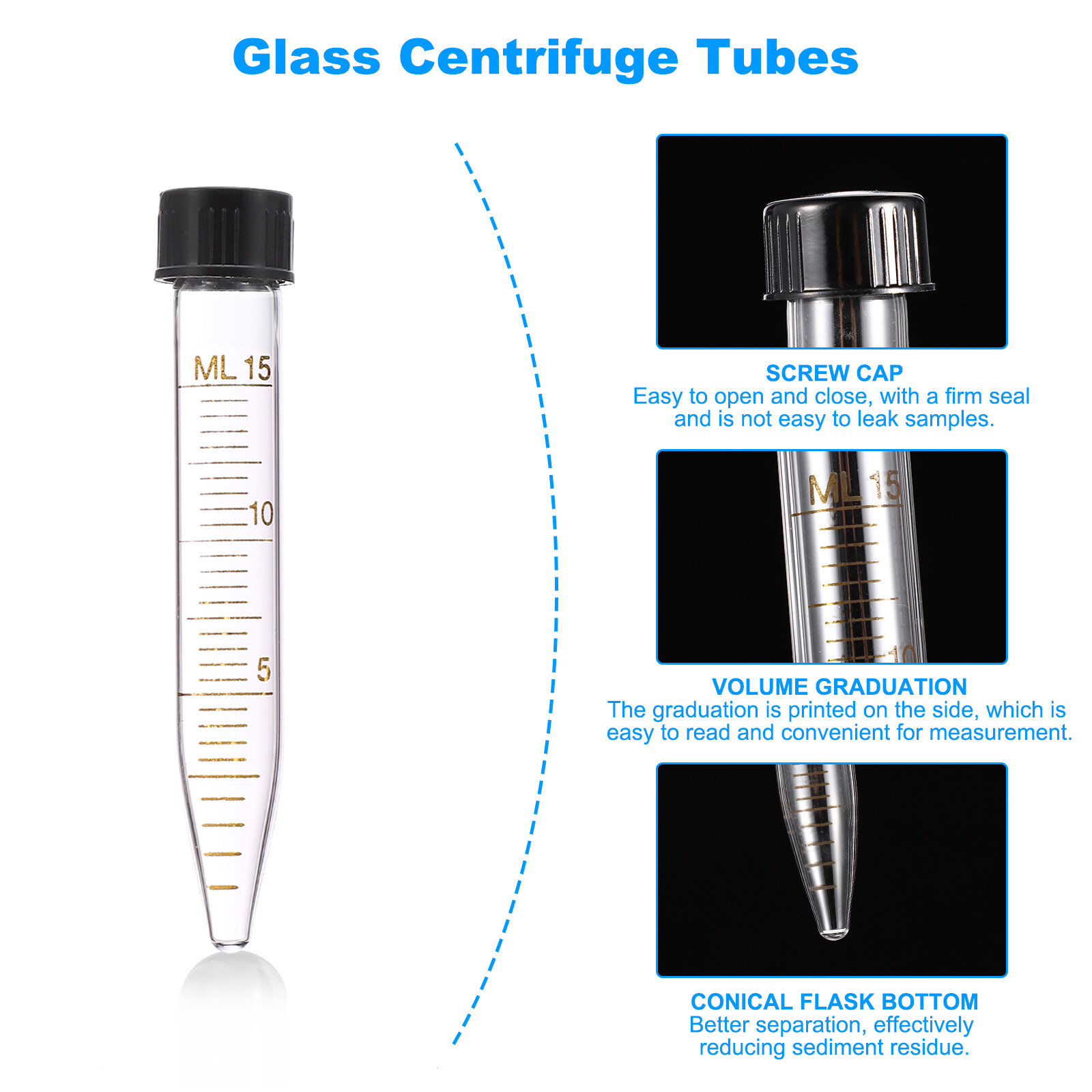 15ml Centrifuge Tubes, 10 Pcs Glass Graduated Centrifuge Vials with Screw Cap