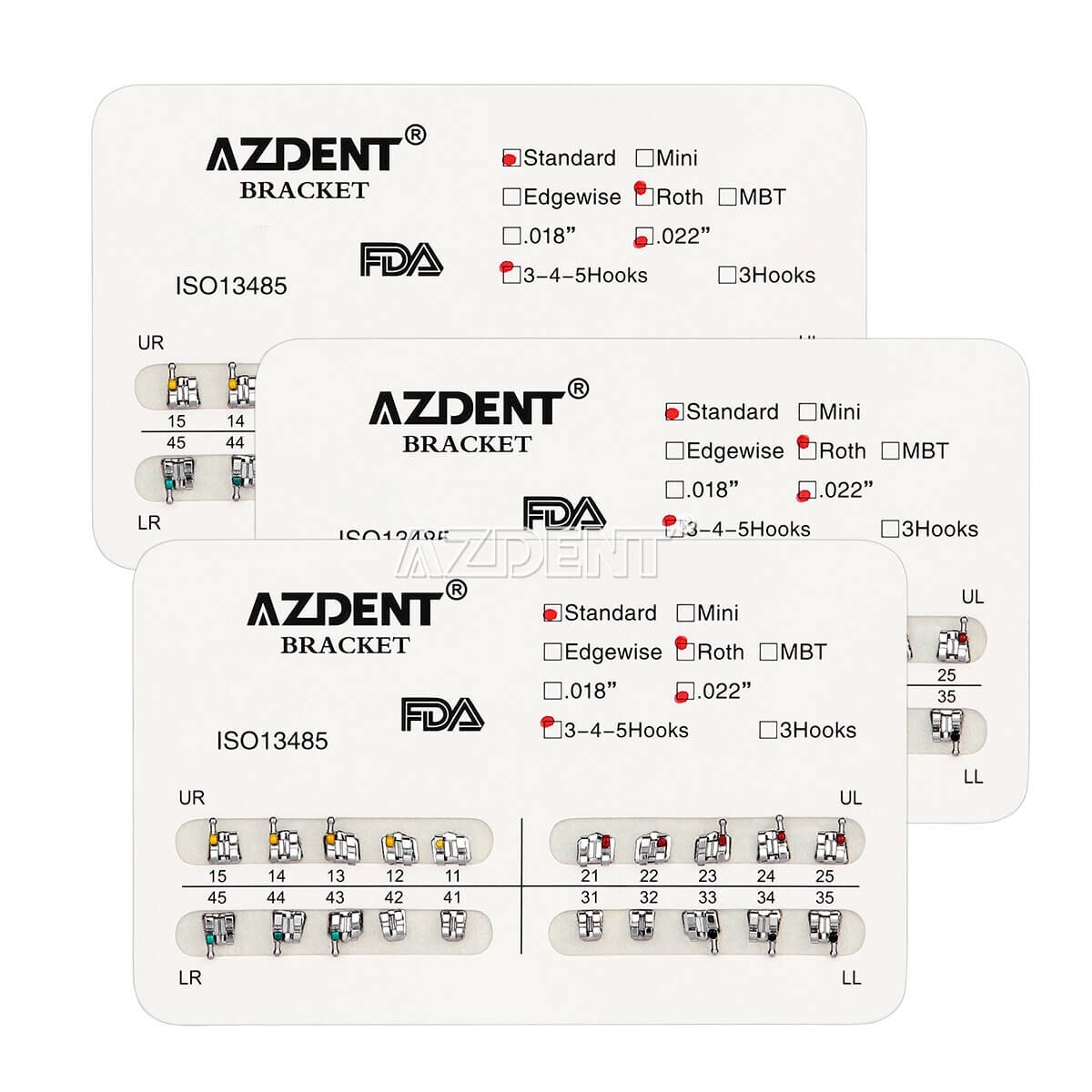 10 Packs AZDENT Dental Orthodontic Bracket Braces Standard Roth .022 Hooks 3-4-5