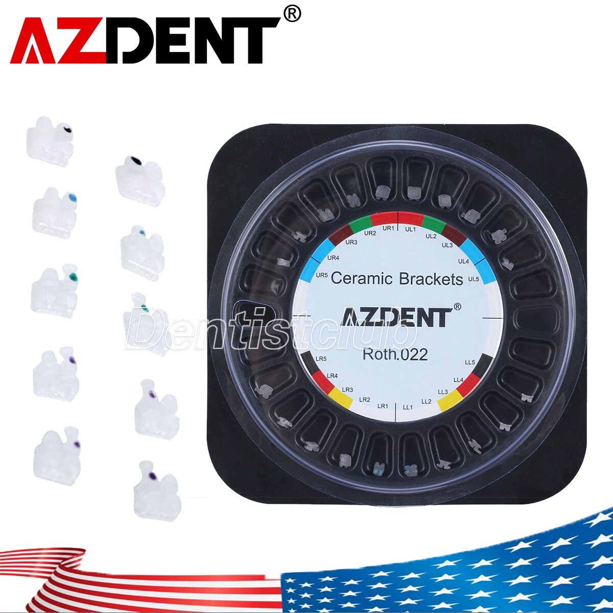 1 Pack AZDENT Dental Orthodontic Ceramic Brackets Braces Roth .022 Hooks 3 4 5