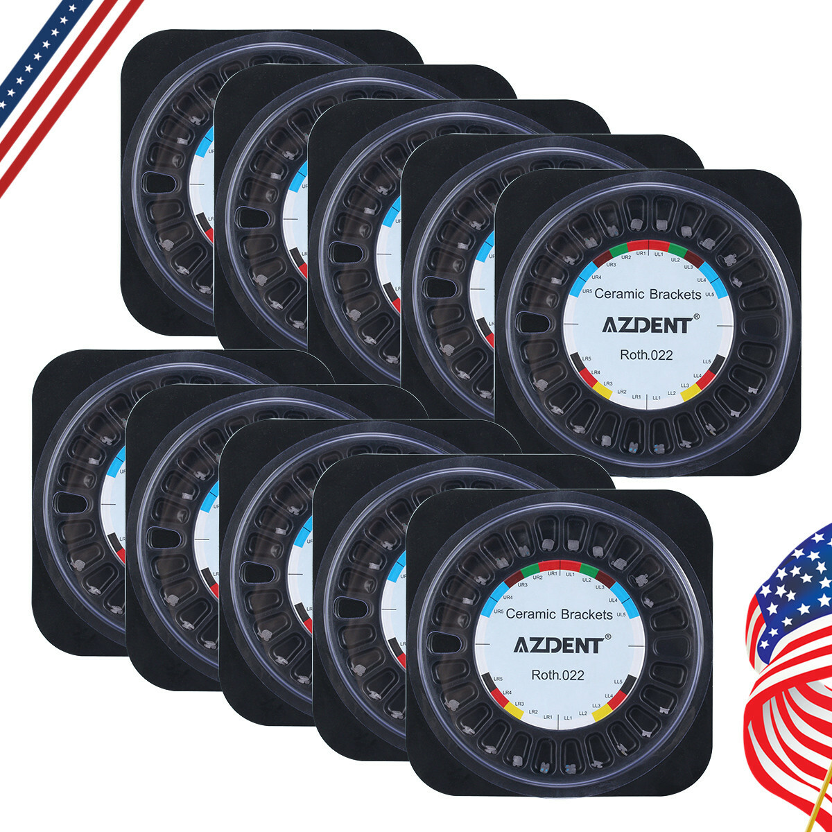 AZDENT Dental Orthodontic Ceramic Brackets Braces Roth.022 Hooks 3 4 5