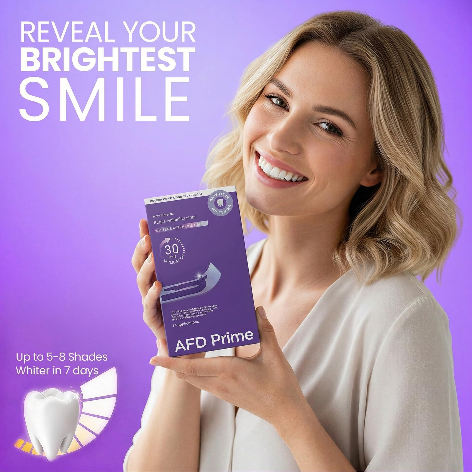 AFD Prime Purple Teeth Whitening Strips for 1 Count (Pack of 14),