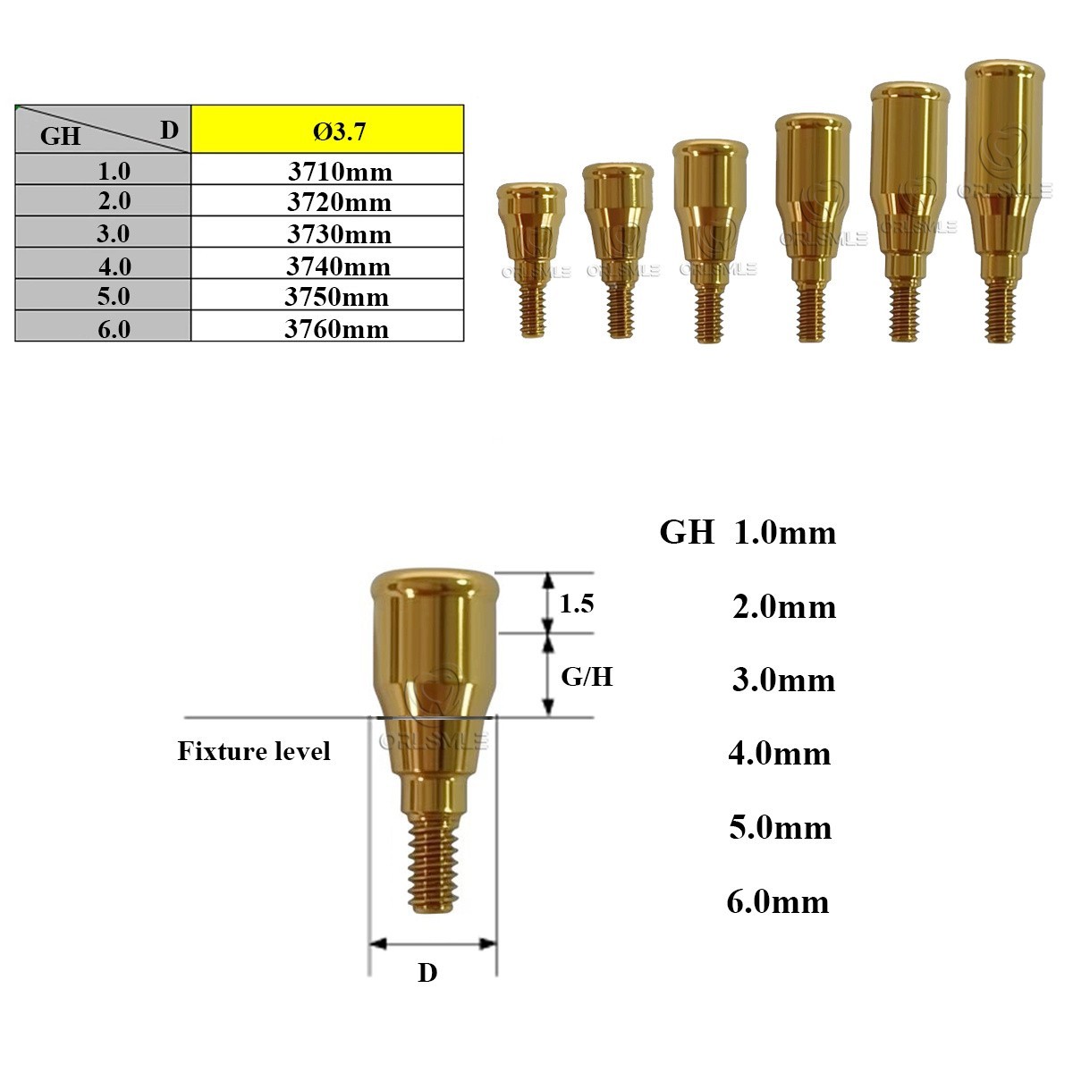 Locator overdenture abutment Male caps kit fit to Neodent GM 3.7 GH1-6mm