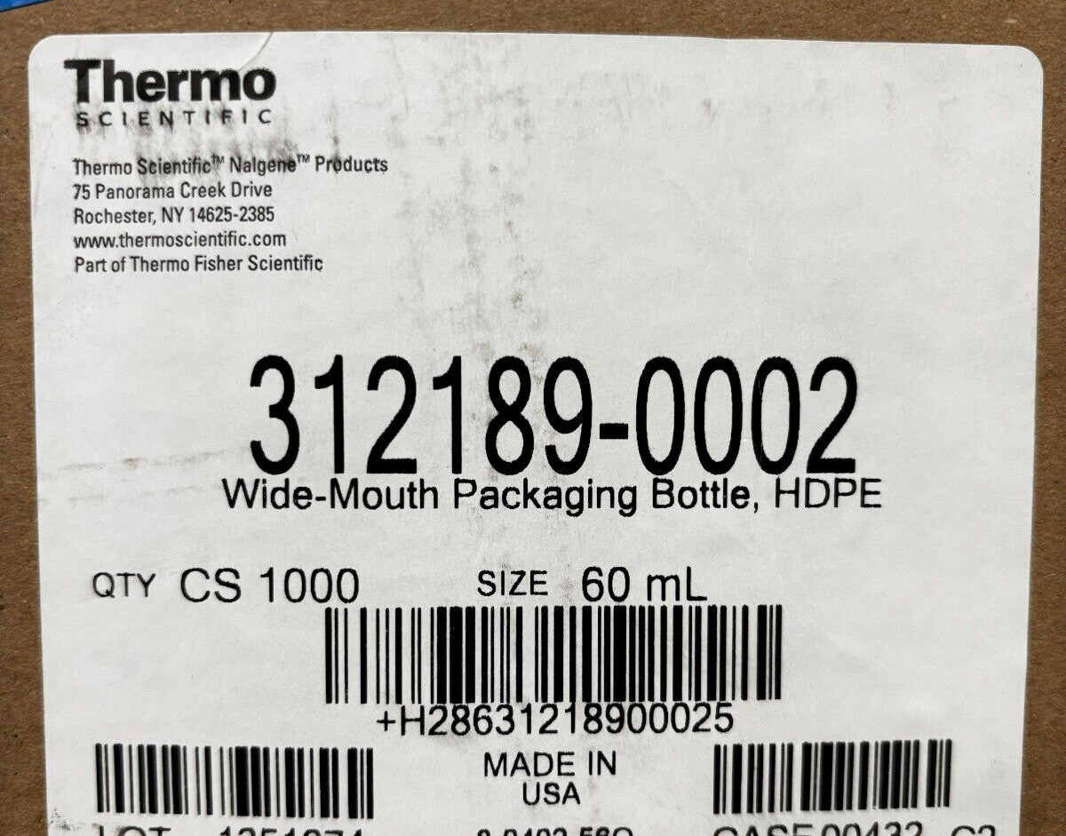 NEW (6) Nalgene Packaging Bottles, 60ml 2oz, Wide Mouth, HDPE
