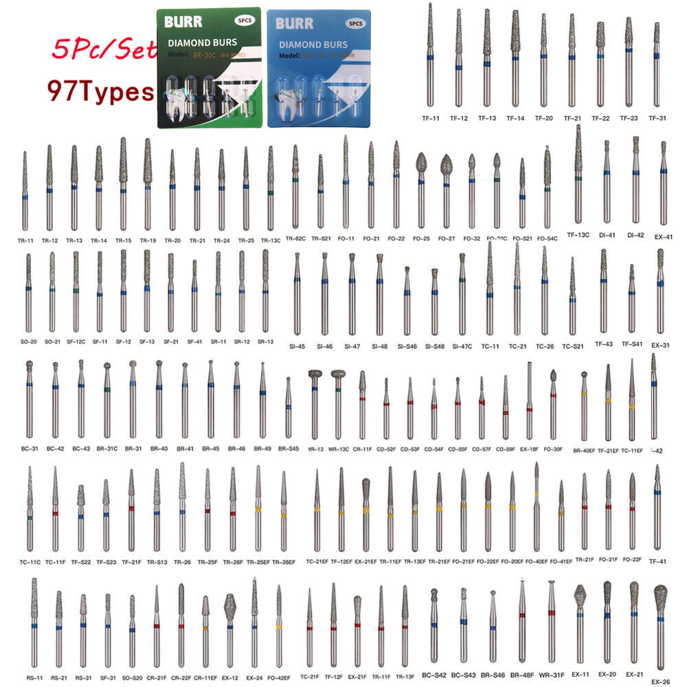 50pcs Dental Diamond Burs Ball Round FG 1.6mm 100 Types for High Speed Handpiece